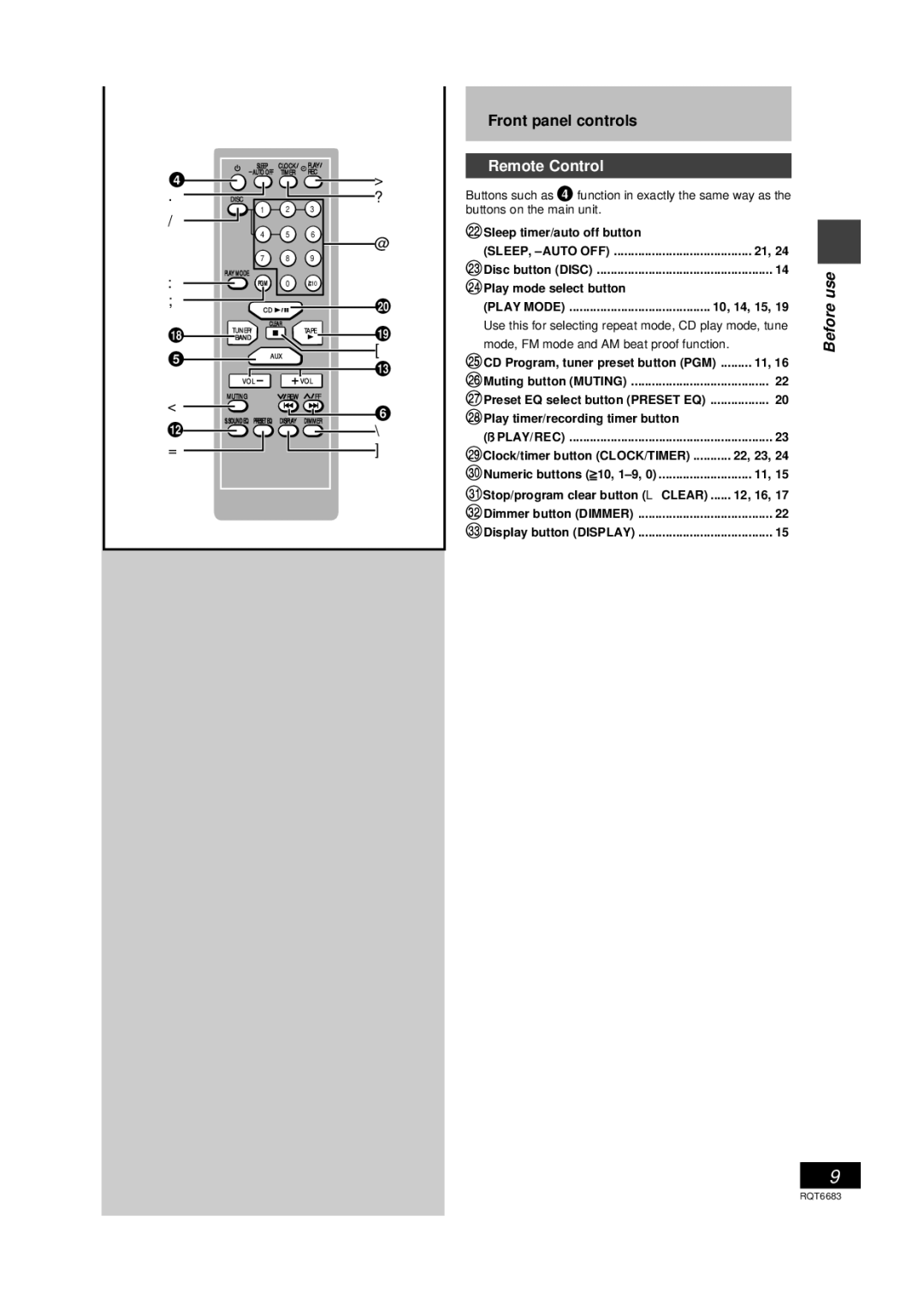 Panasonic SC-PM18 manual Remote Control, Play Mode 