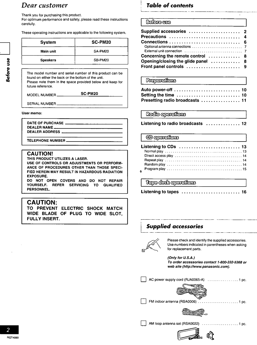 Panasonic SC-PM20 manual 