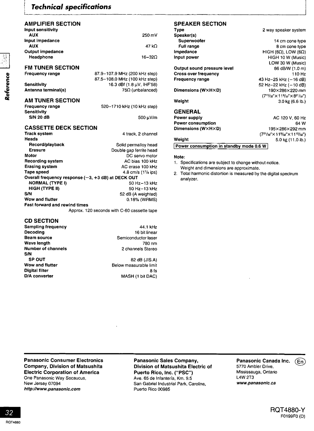 Panasonic SC-PM20 manual 