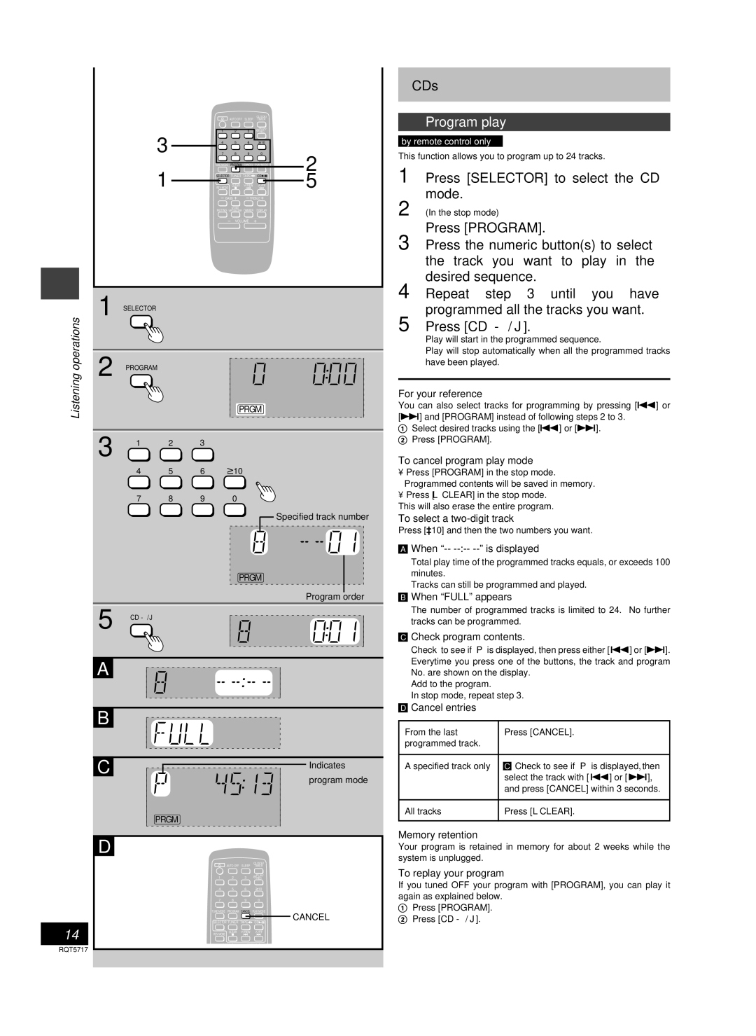 Panasonic SC-PM25 manual Program play 