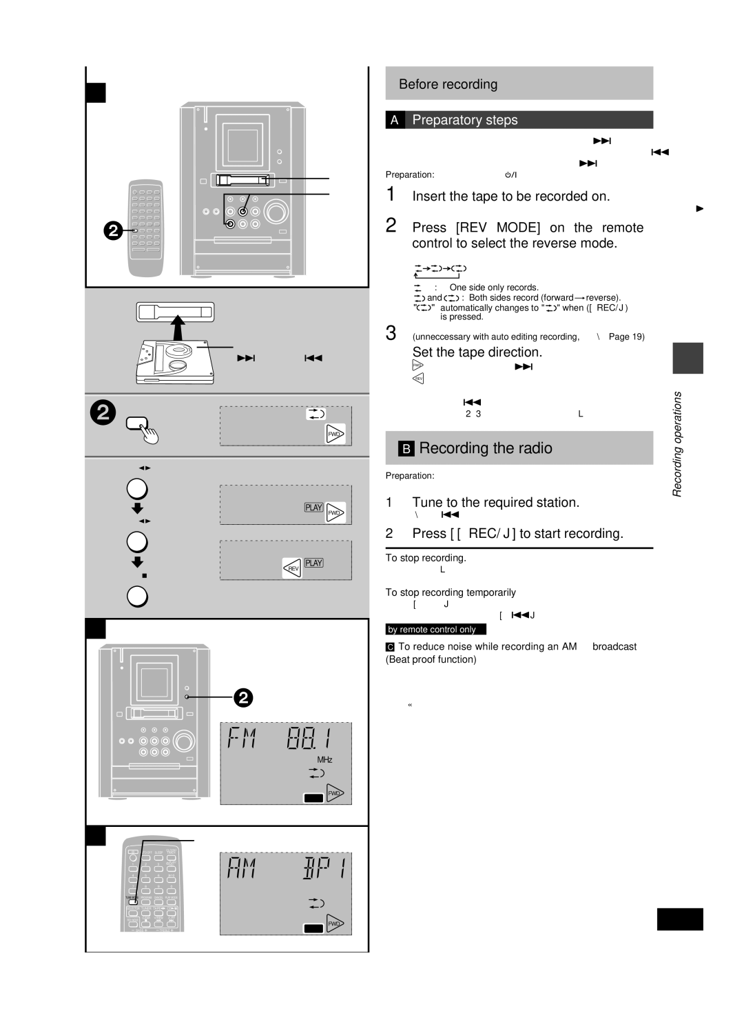 Panasonic SC-PM25 manual Recording the radio, Preparatory steps 