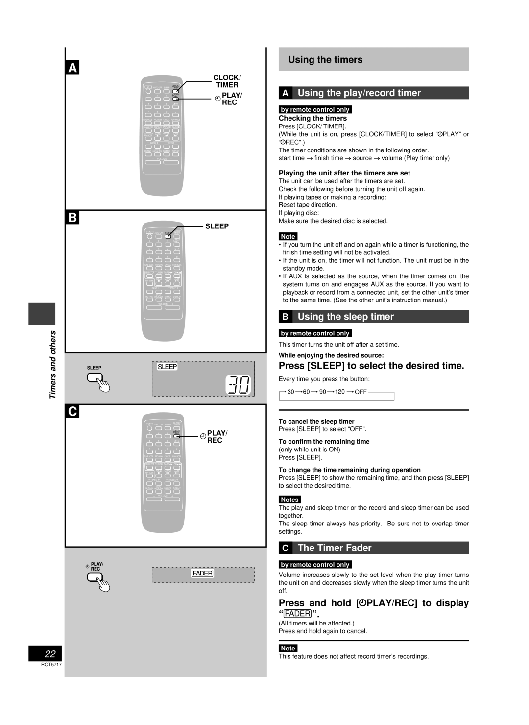 Panasonic SC-PM25 manual Using the timers, Using the sleep timer, Press Sleep to select the desired time, Timer Fader 