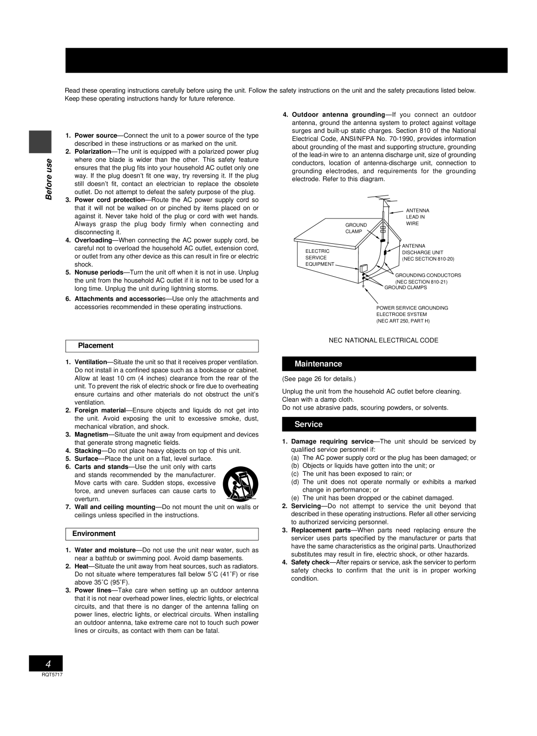 Panasonic SC-PM25 manual Placement, Environment 