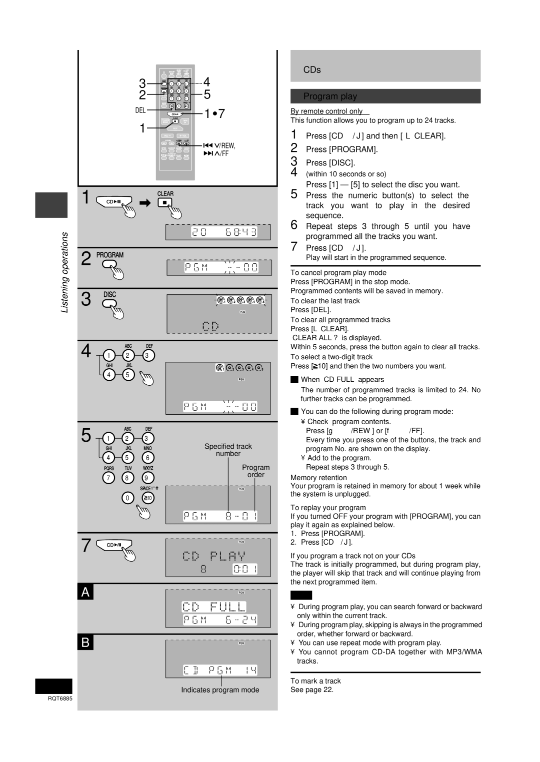 Panasonic SC-PM28 operating instructions Program play, Press CD 2/ J and then L Clear Press Program Press Disc, Del 