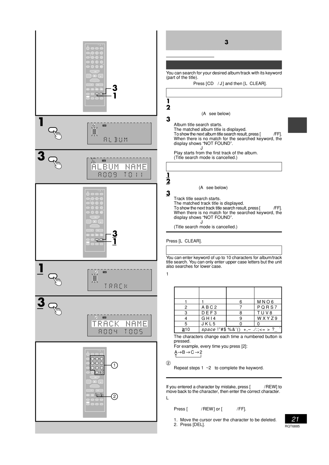 Panasonic SC-PM28 Title search function, Track title search, Press Title Search twice, Entering characters 