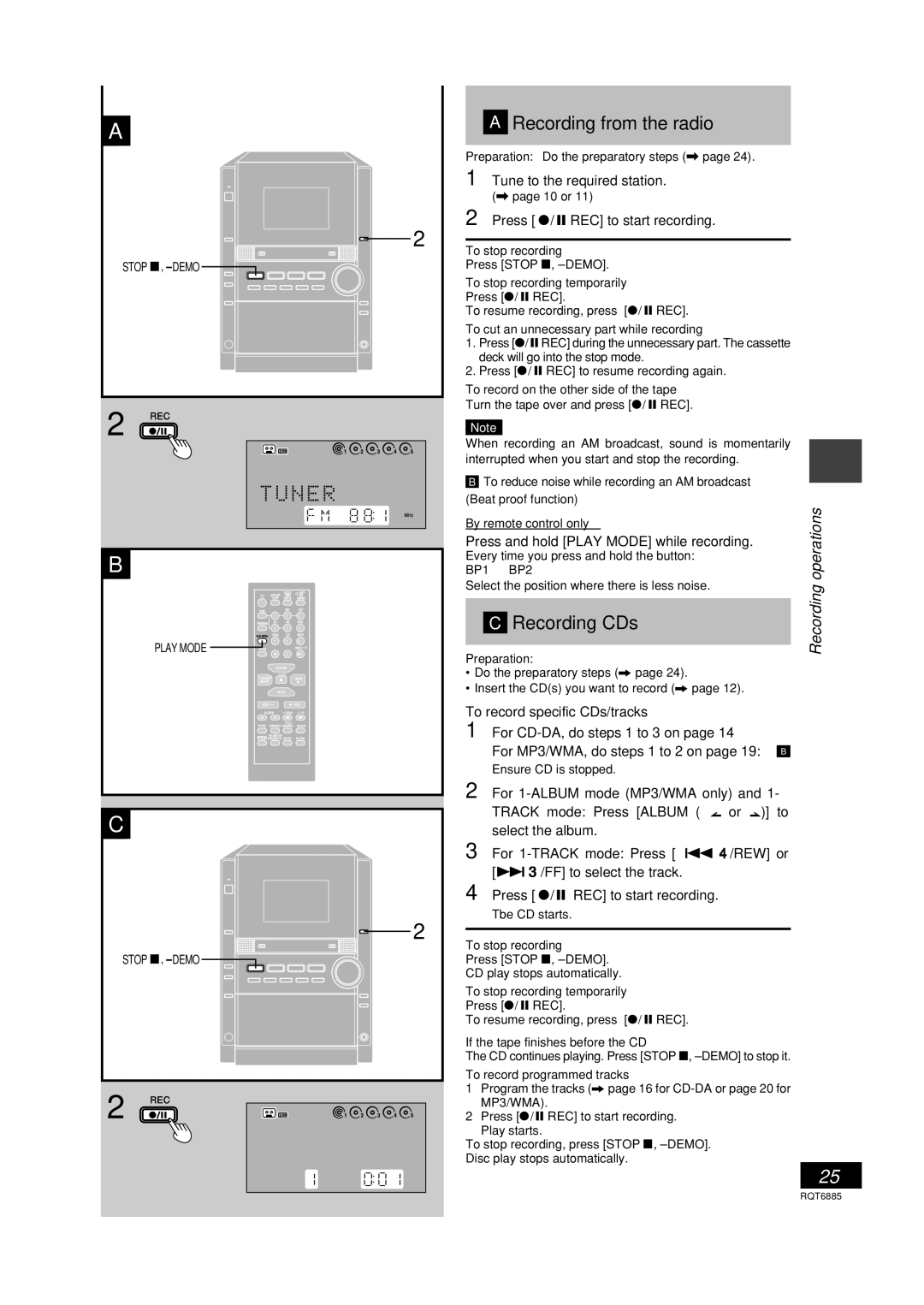 Panasonic SC-PM28 operating instructions Recording from the radio, Recording CDs 