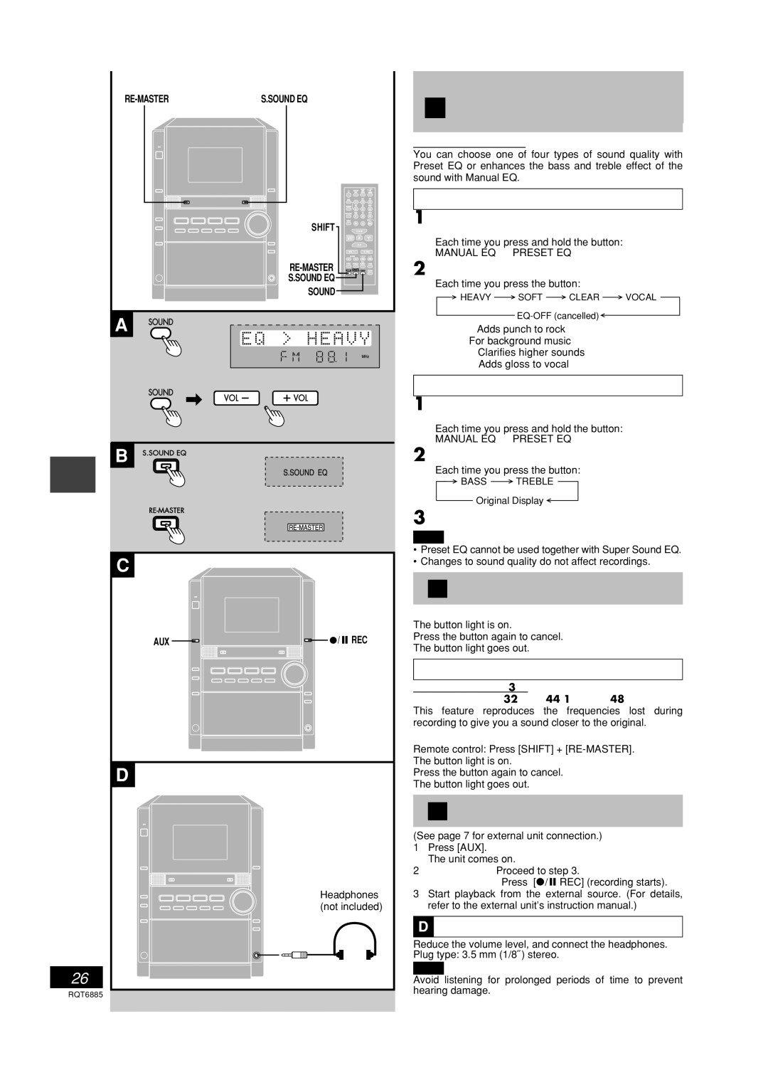 Panasonic SC-PM28 Using the sound quality Settings, Enhancing the sound quality, Using an external unit, Timers and others 