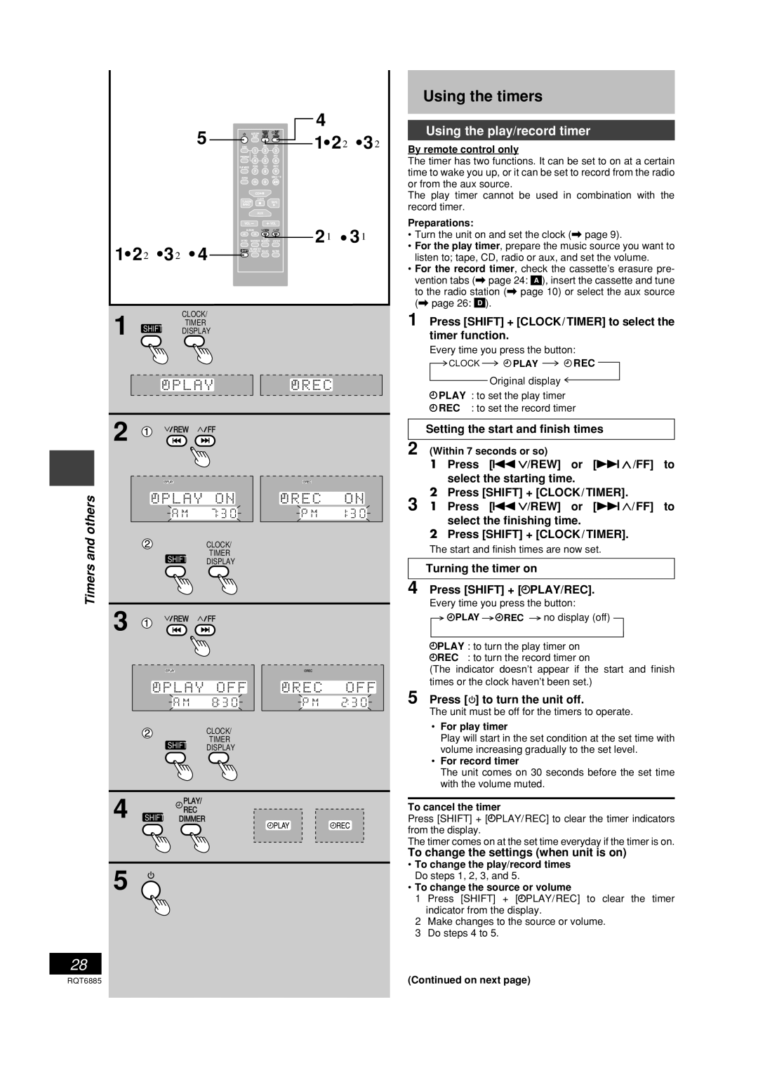 Panasonic SC-PM28 operating instructions Using the timers, Using the play/record timer, Others, Timers 