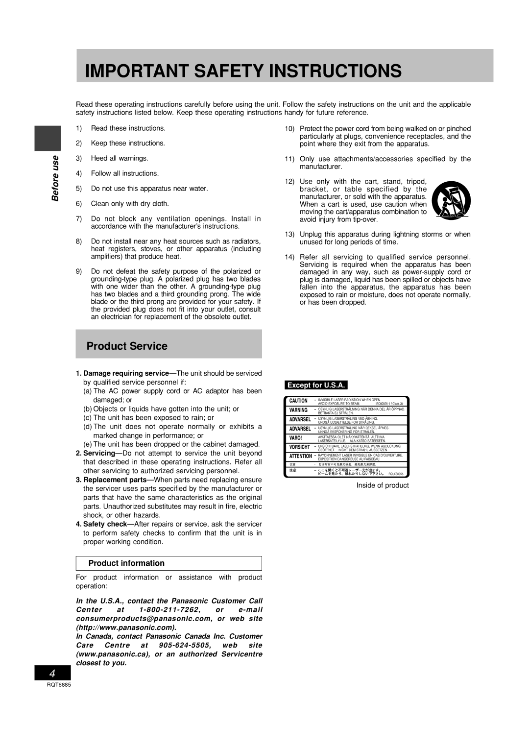 Panasonic SC-PM28 operating instructions Product Service, Product information 