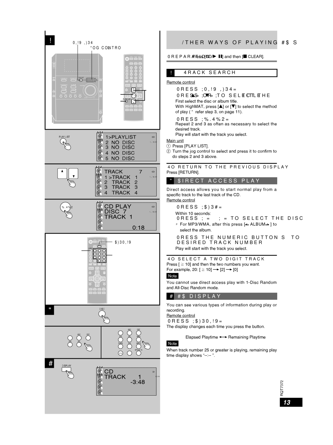 Panasonic SC-PM29 important safety instructions Direct access play, CD display 