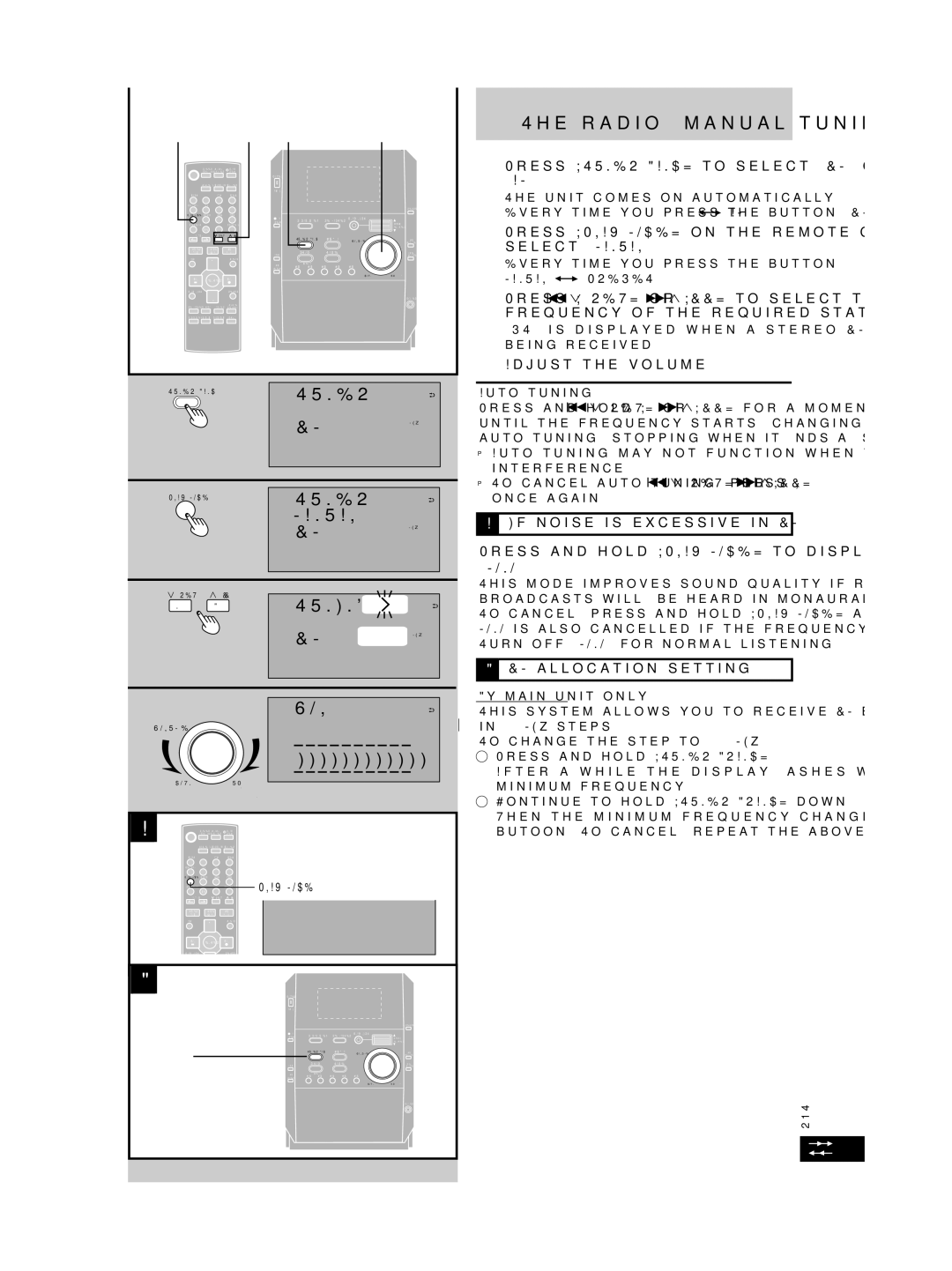 Panasonic SC-PM29 Radio manual tuning, Press TUNER/BAND to select FM or AM, Press Play Mode on the remote control to 