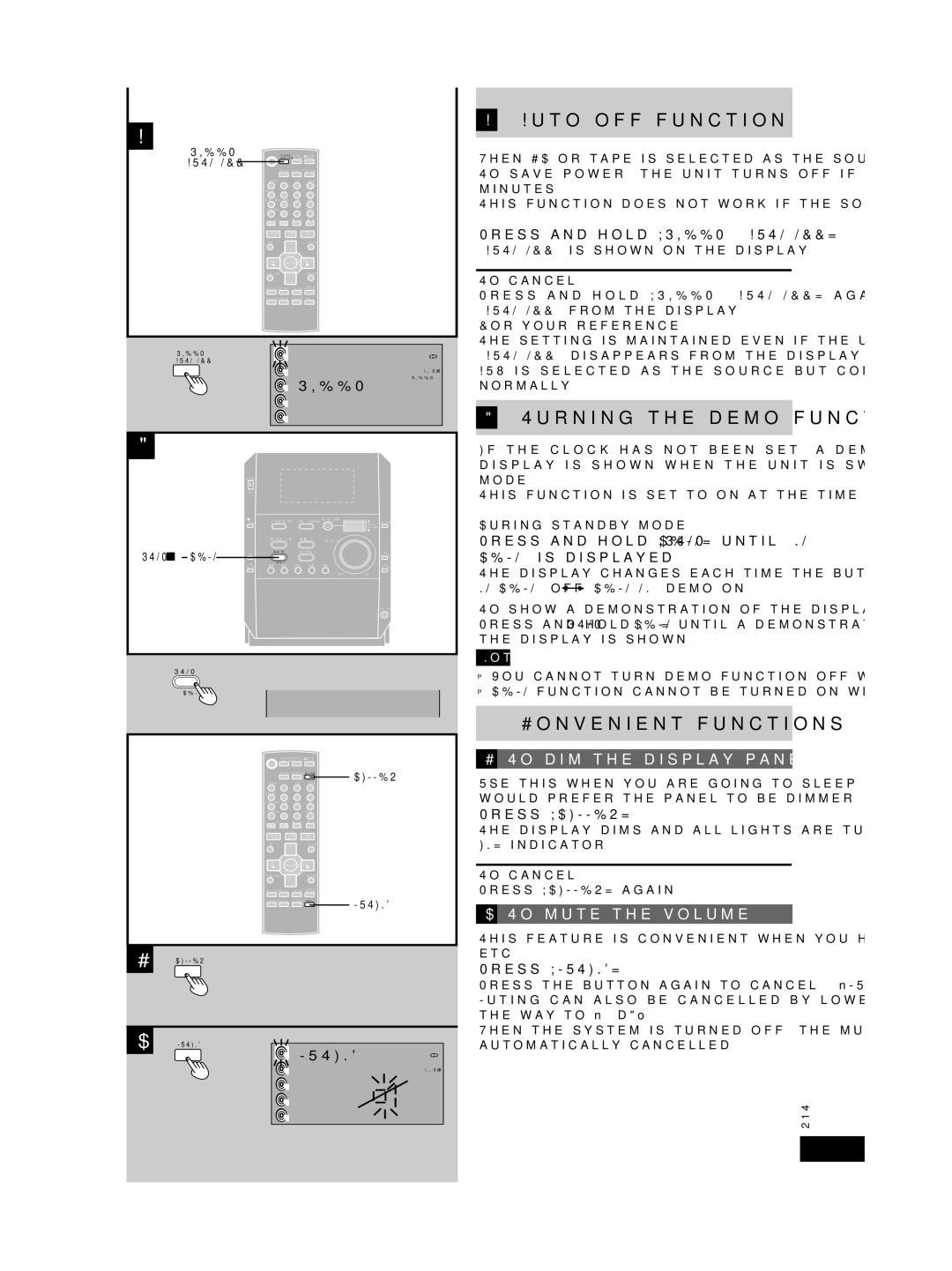 Panasonic SC-PM29 Auto-off function, Turning the demo function off, Convenient functions, To dim the display panel 