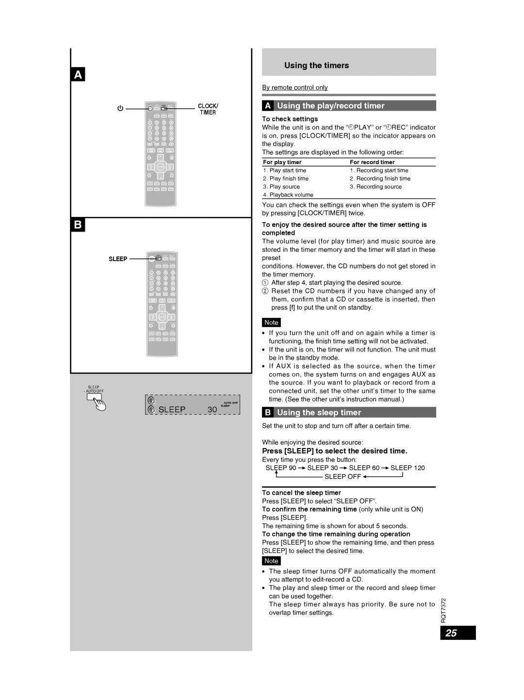 Panasonic SC-PM29 Using the sleep timer, Press Sleep to select the desired time, To check settings 