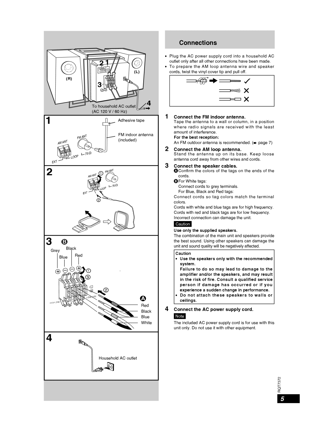 Panasonic SC-PM29 Connections, Connect the FM indoor antenna, Connect the AM loop antenna, Connect the speaker cables 