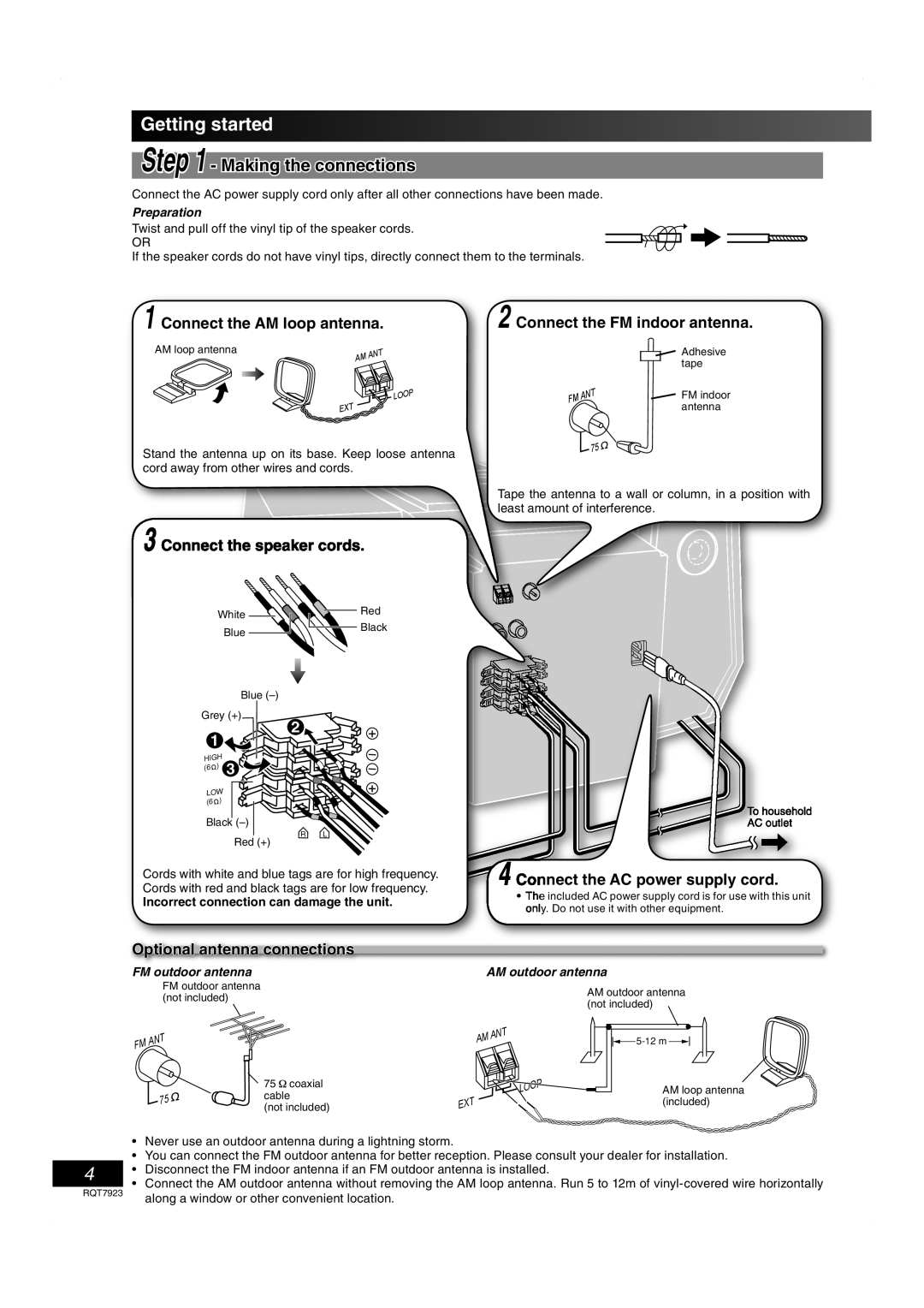 Panasonic SC-PM313 important safety instructions Getting started, Making the connections 