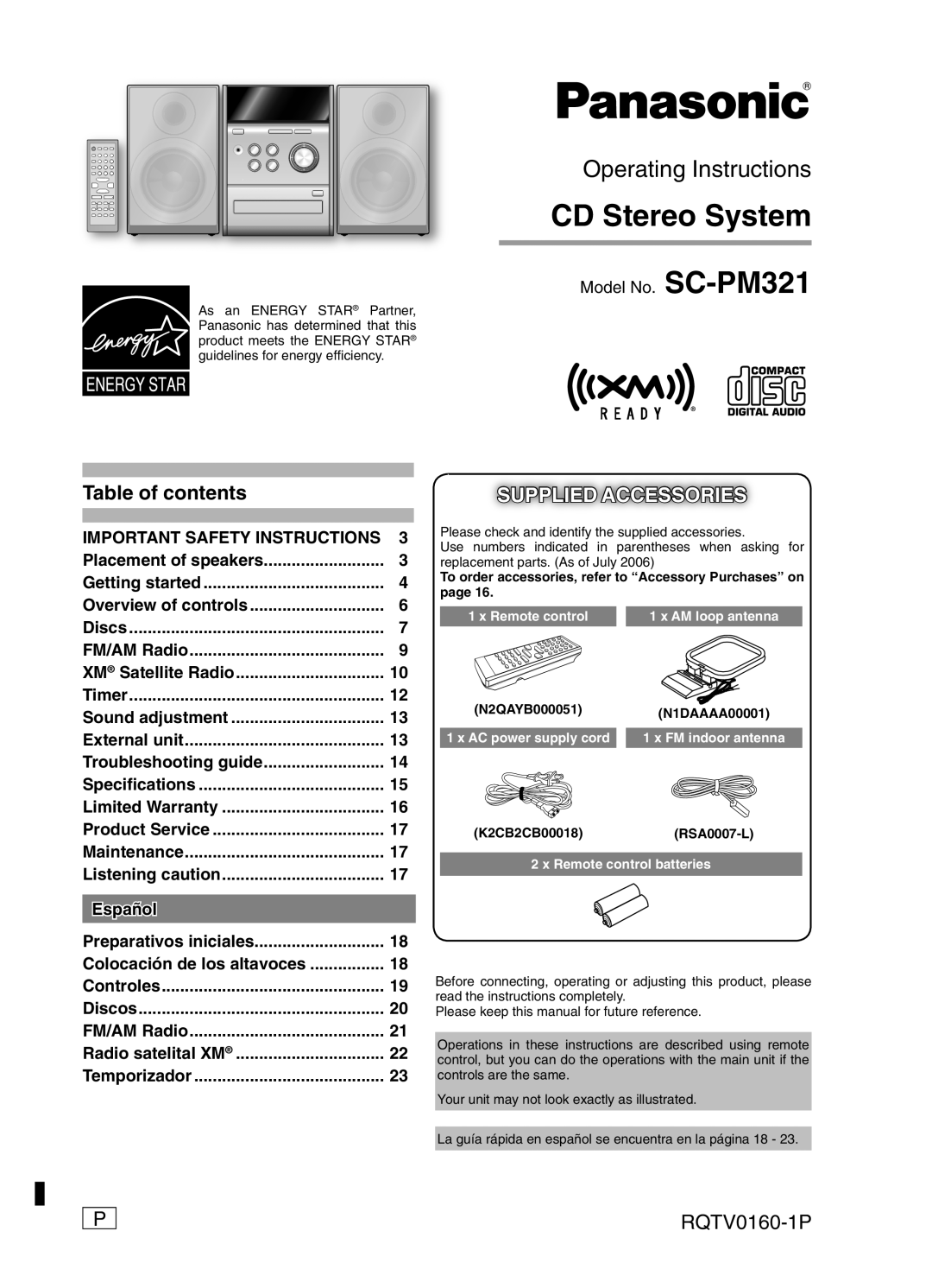 Panasonic SC-PM321 important safety instructions CD Stereo System 