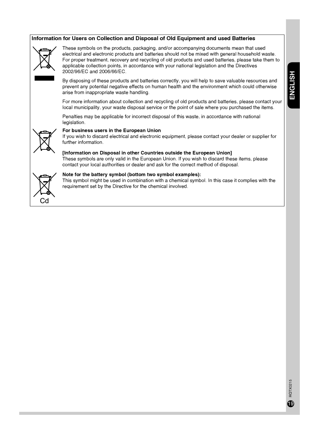 Panasonic SC-PM38 specifications For business users in the European Union 