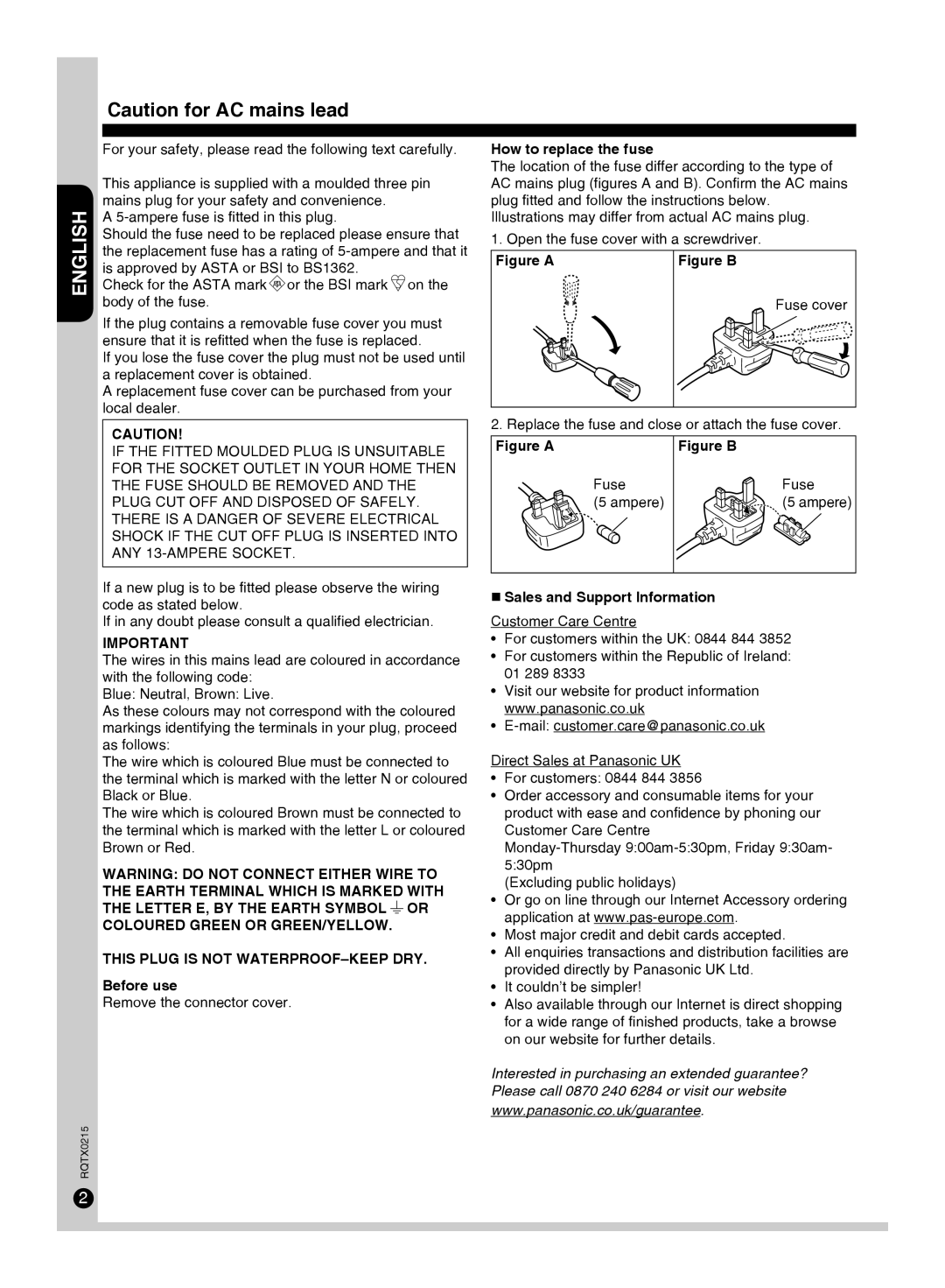 Panasonic SC-PM38 specifications How to replace the fuse, This Plug is not WATERPROOF-KEEP DRY. Before use 