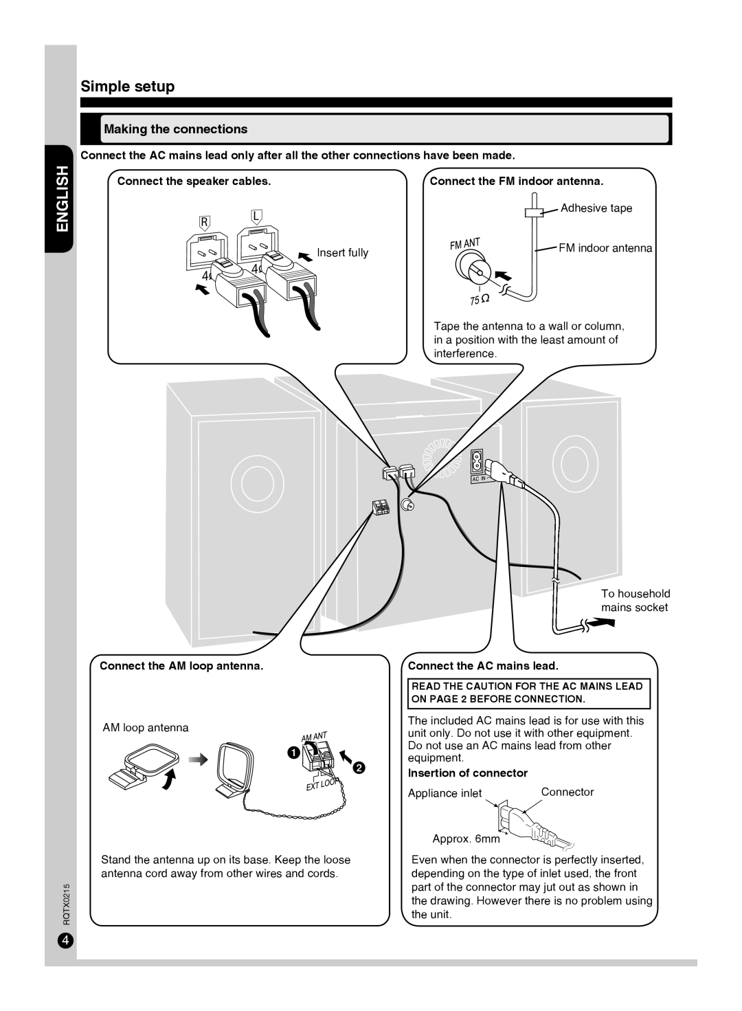 Panasonic SC-PM38 Simple setup, Making the connections, Connect the AM loop antenna Connect the AC mains lead 