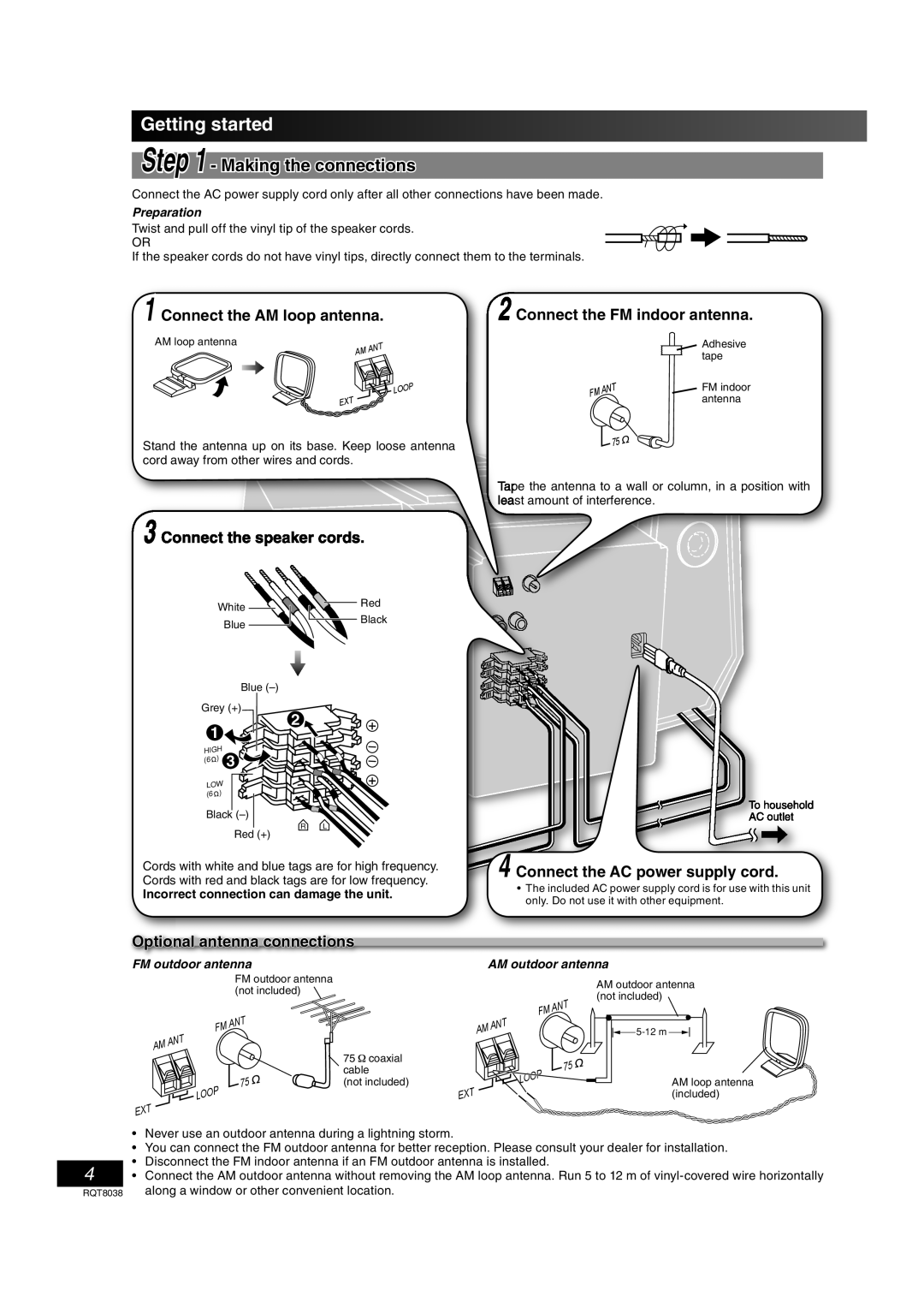 Panasonic SC-PM41 important safety instructions Getting started, Making the connections 