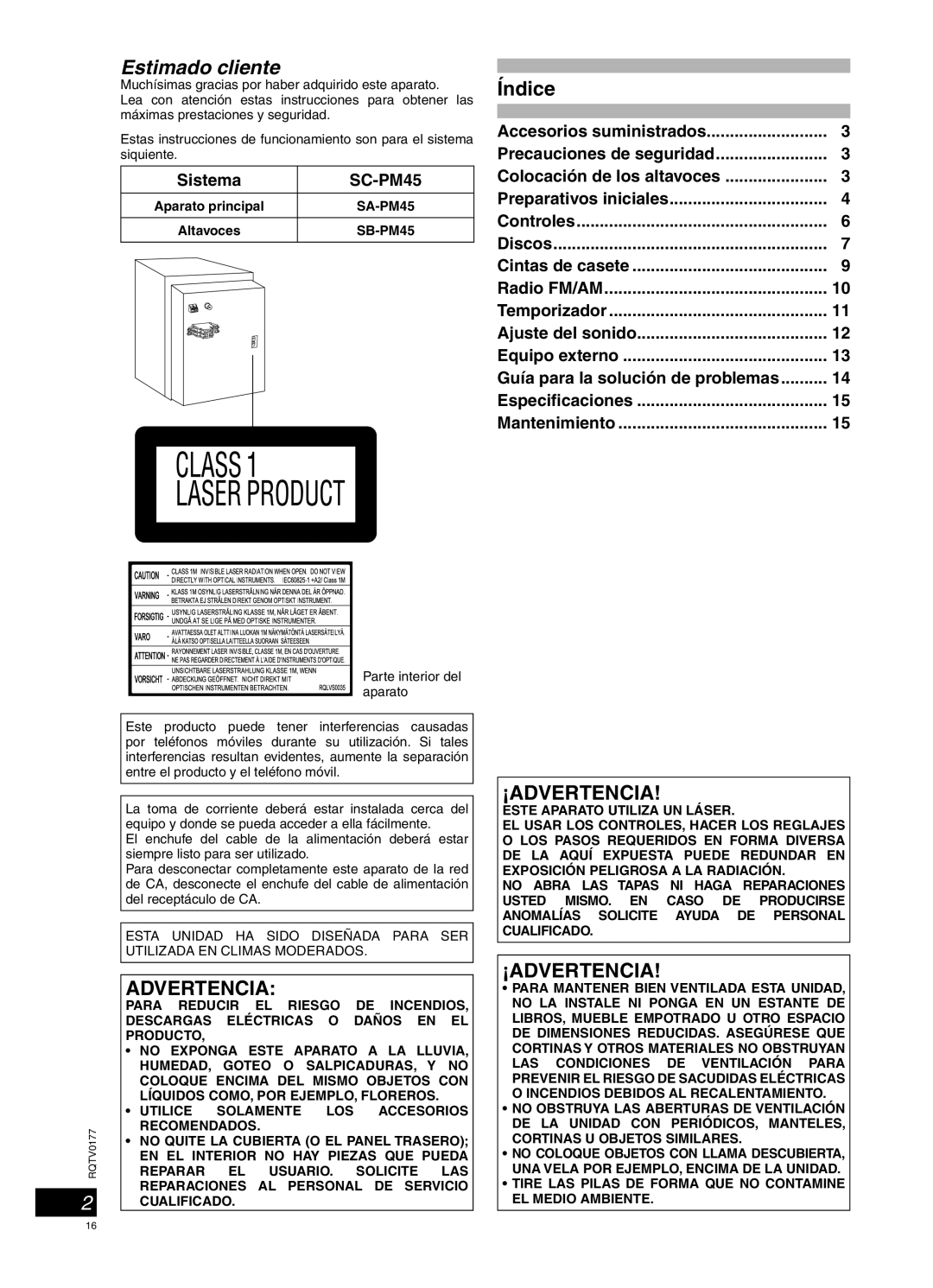 Panasonic SC-PM45 manual Sistema, Accesorios suministrados 