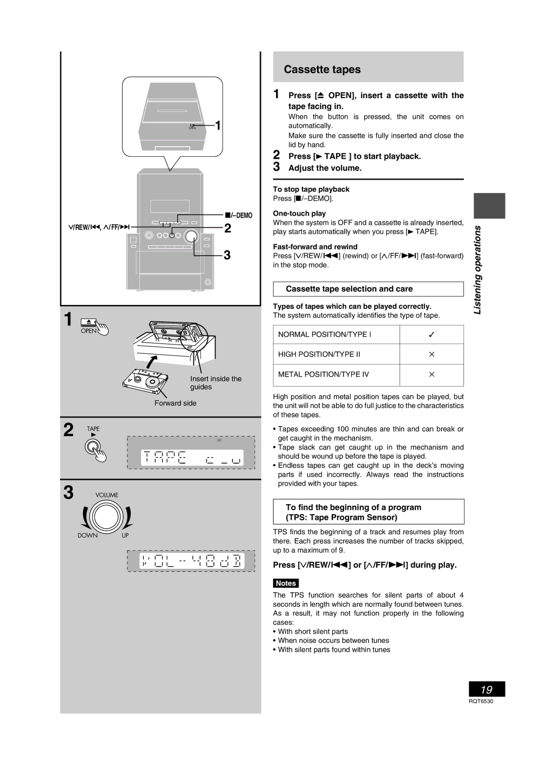 Panasonic SC-PM47 manual Cassette tapes 