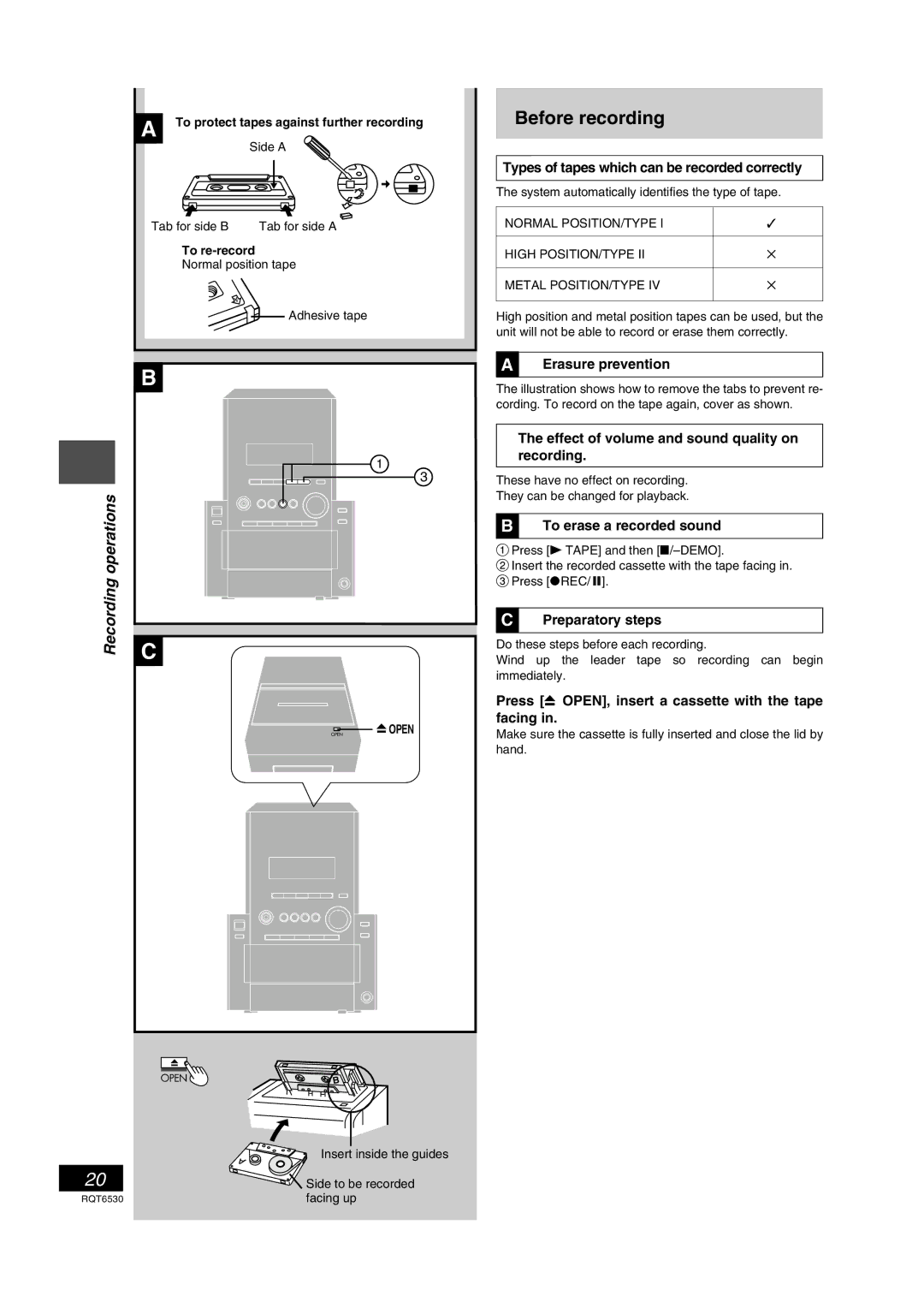 Panasonic SC-PM47 manual Before recording, OperationsRecording C 