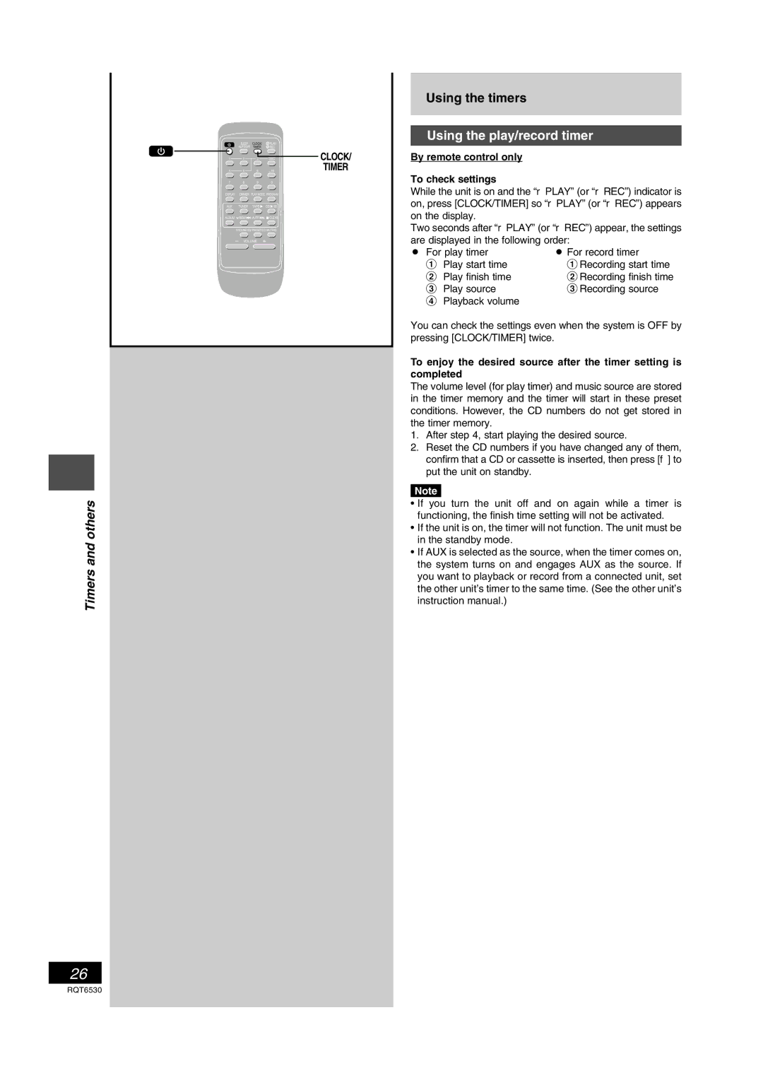 Panasonic SC-PM47 manual Clock Timer, By remote control only To check settings 