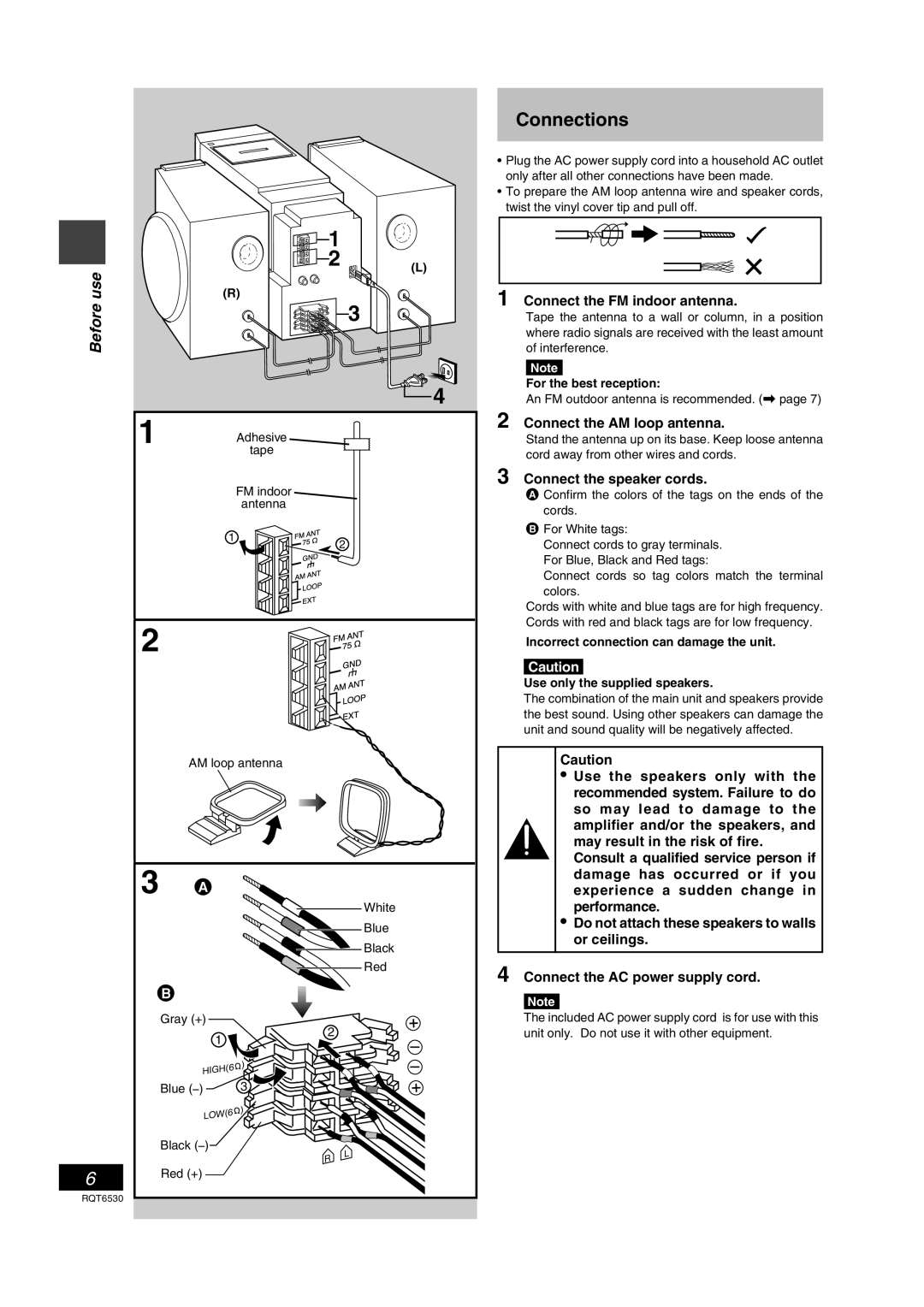 Panasonic SC-PM47 manual Connections 