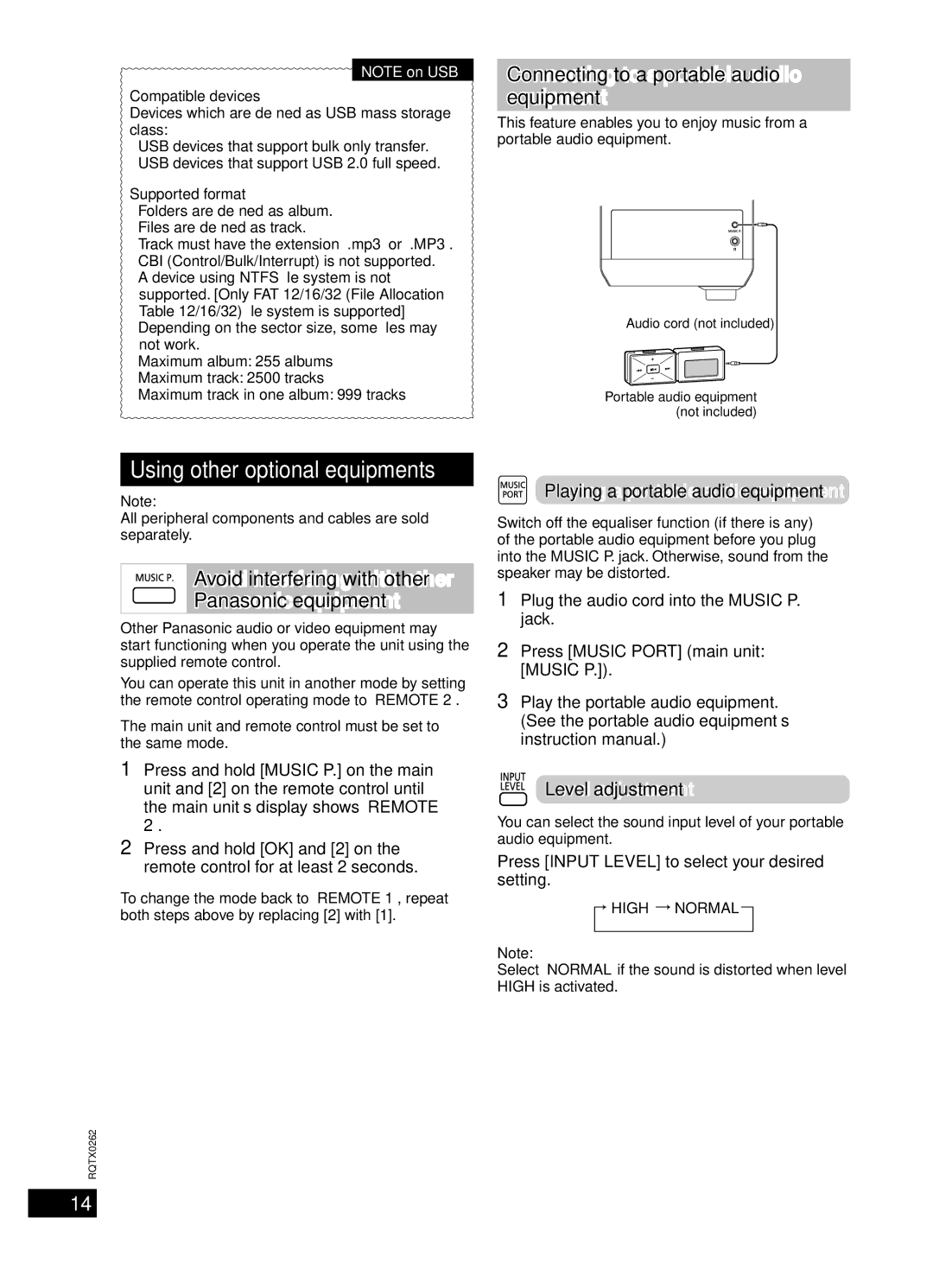 Panasonic SC-PM5, SC-PM24 Connecting to a portable audio equipment, Avoid interfering with other Panasonic equipment 