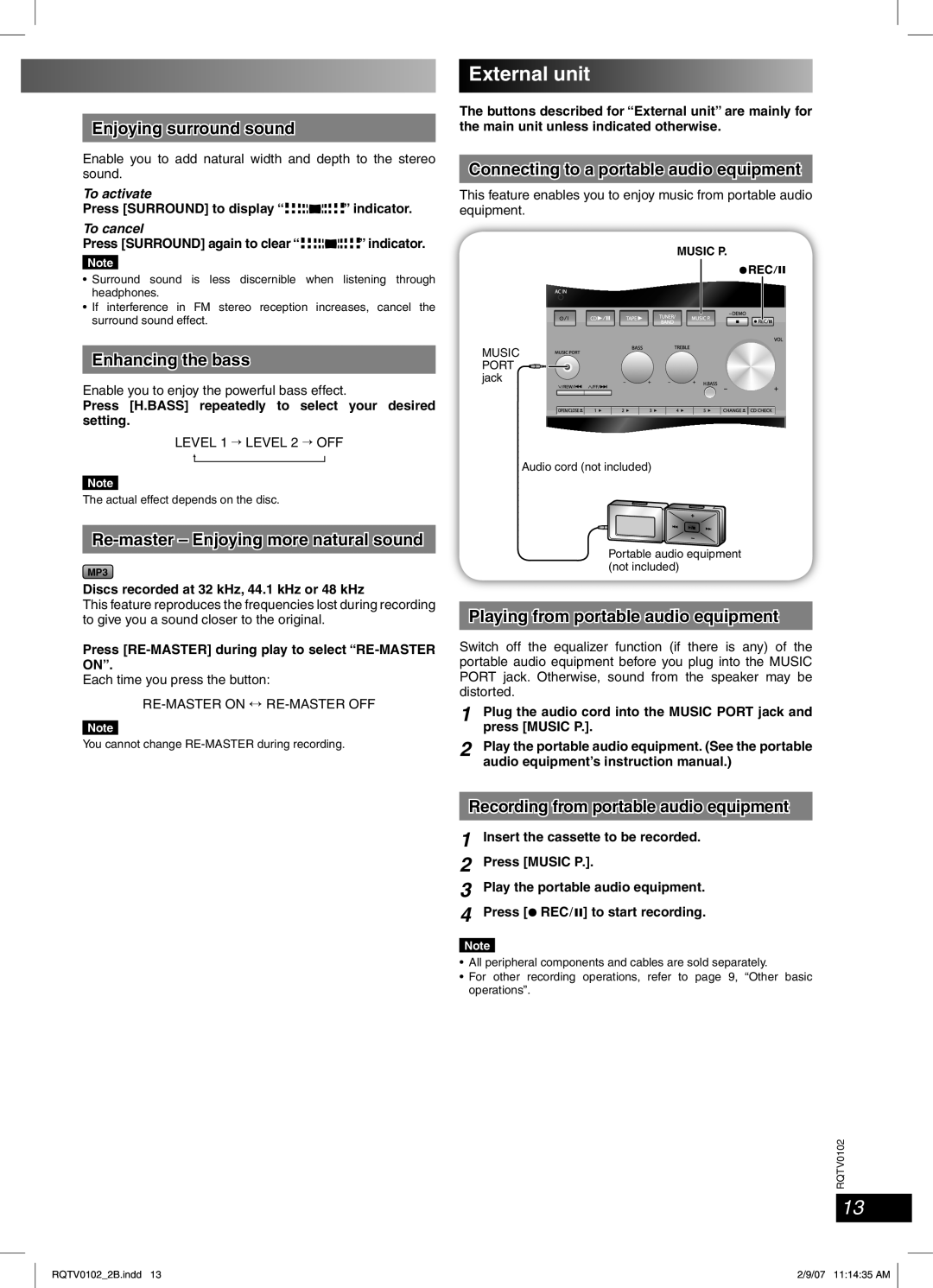 Panasonic SC-PM54 specifications External unit 