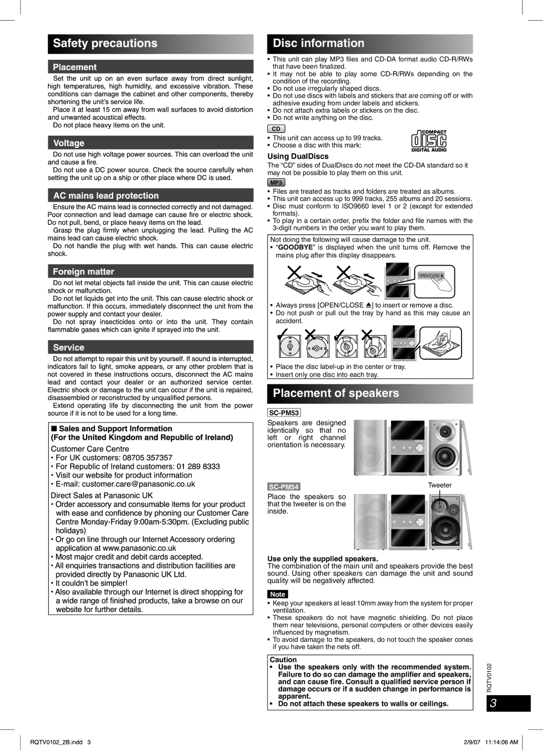 Panasonic SC-PM54 specifications Disc information, Placement of speakers, Using DualDiscs 