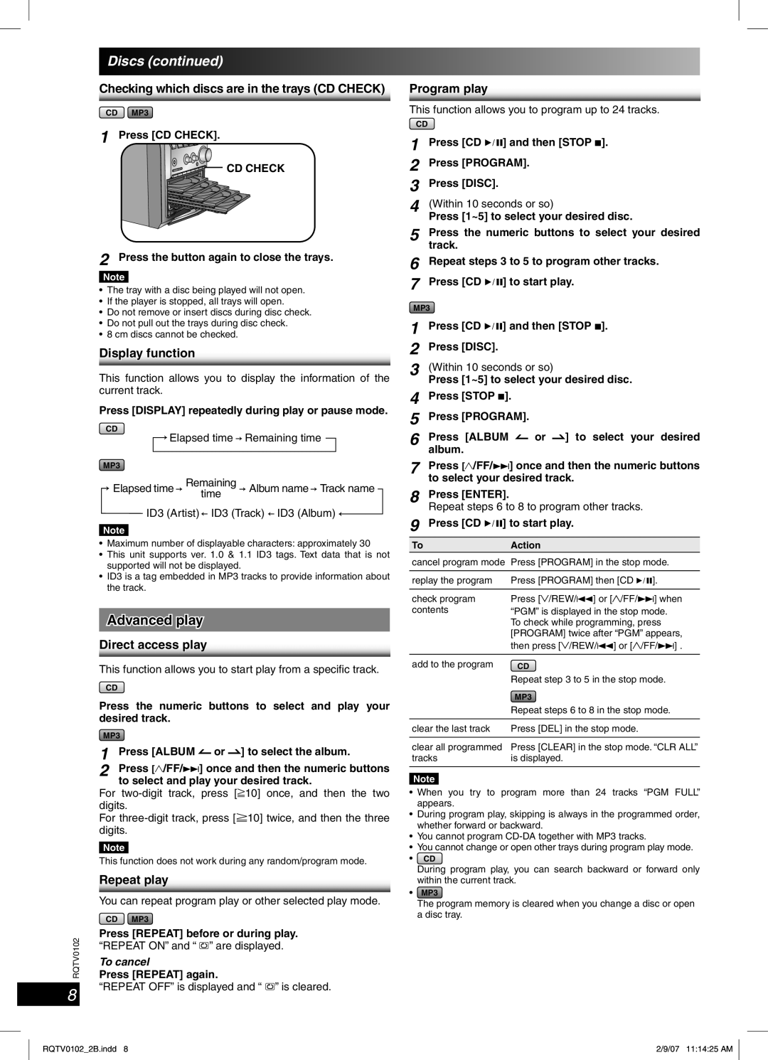 Panasonic SC-PM54 specifications Advanced play 