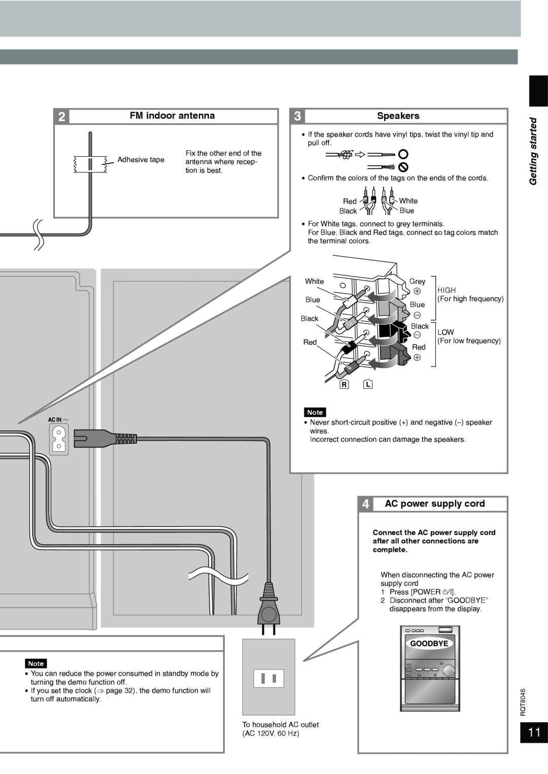 Panasonic SC-PM71SD manual FM indoor antenna, Speakers, Getting started, AC power supply cord 