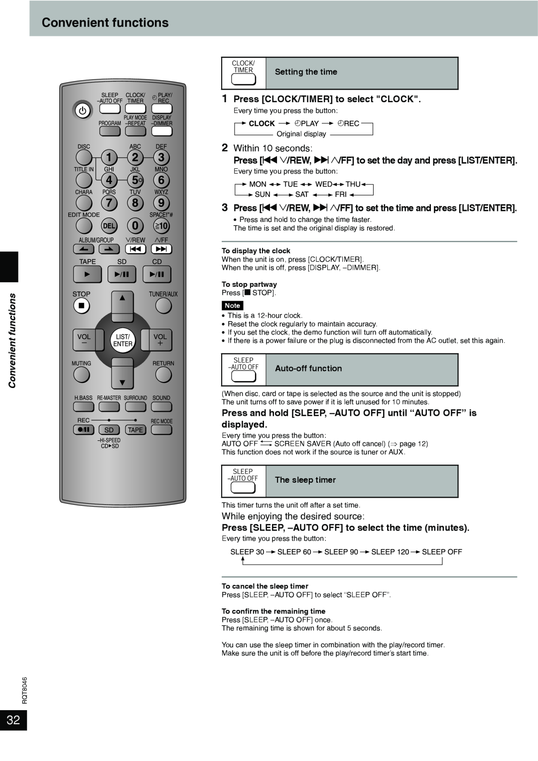 Panasonic SC-PM71SD manual Convenient functions 