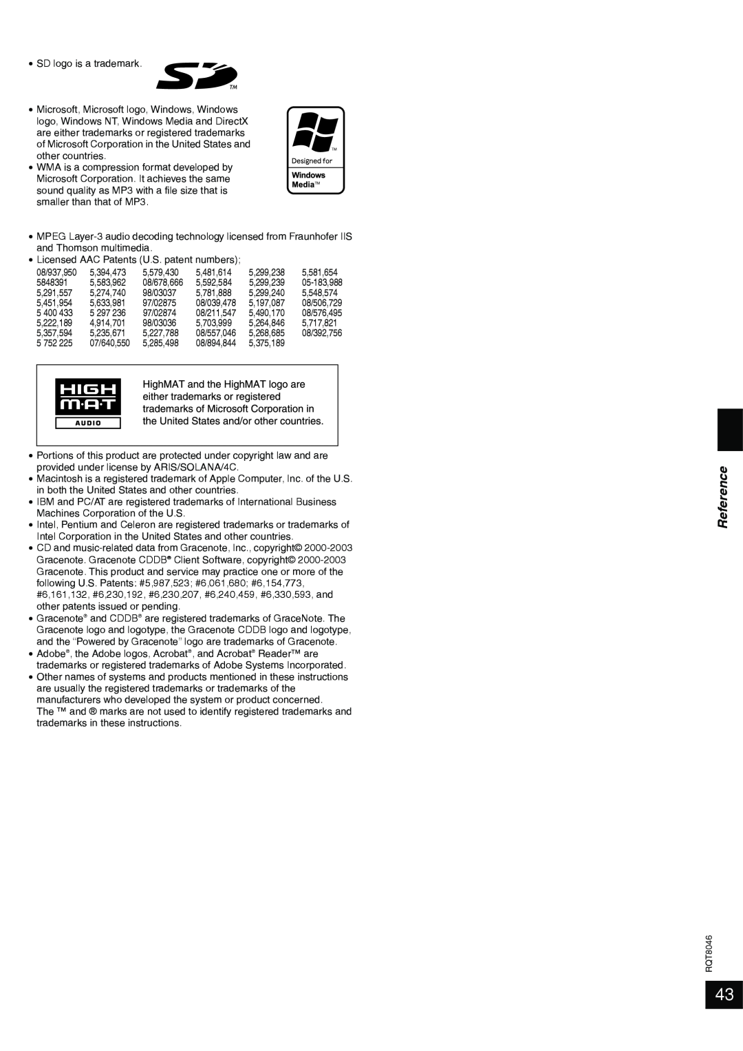 Panasonic SC-PM71SD manual Reference, SD logo is a trademark 