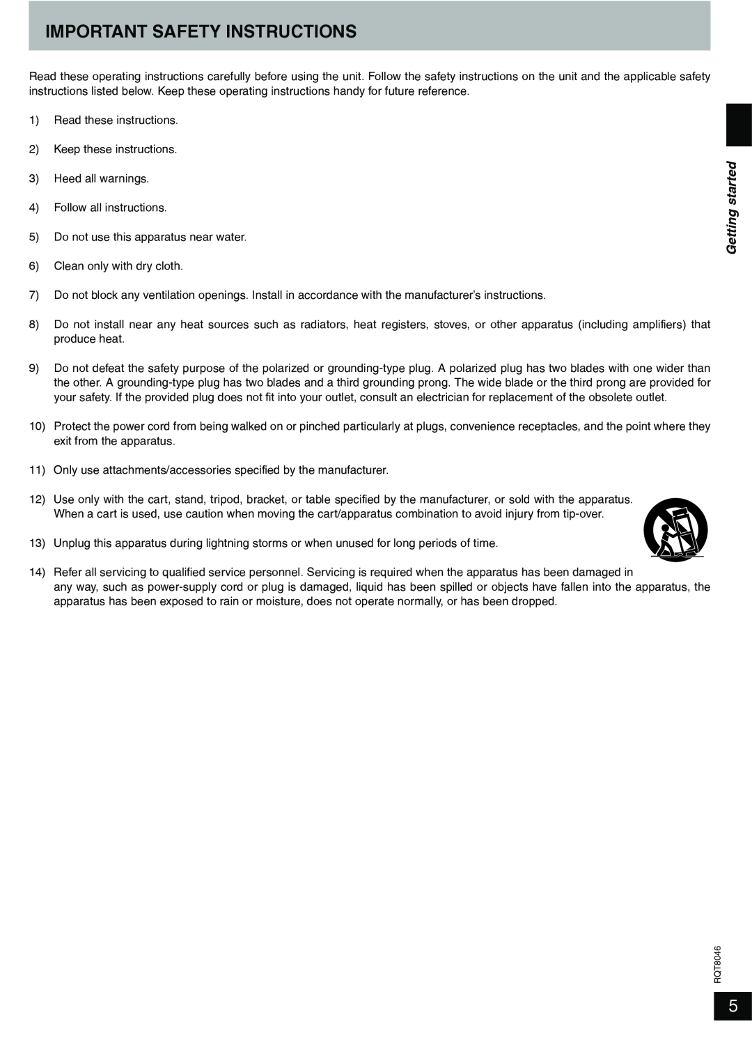 Panasonic SC-PM71SD manual Important Safety Instructions, Getting started 