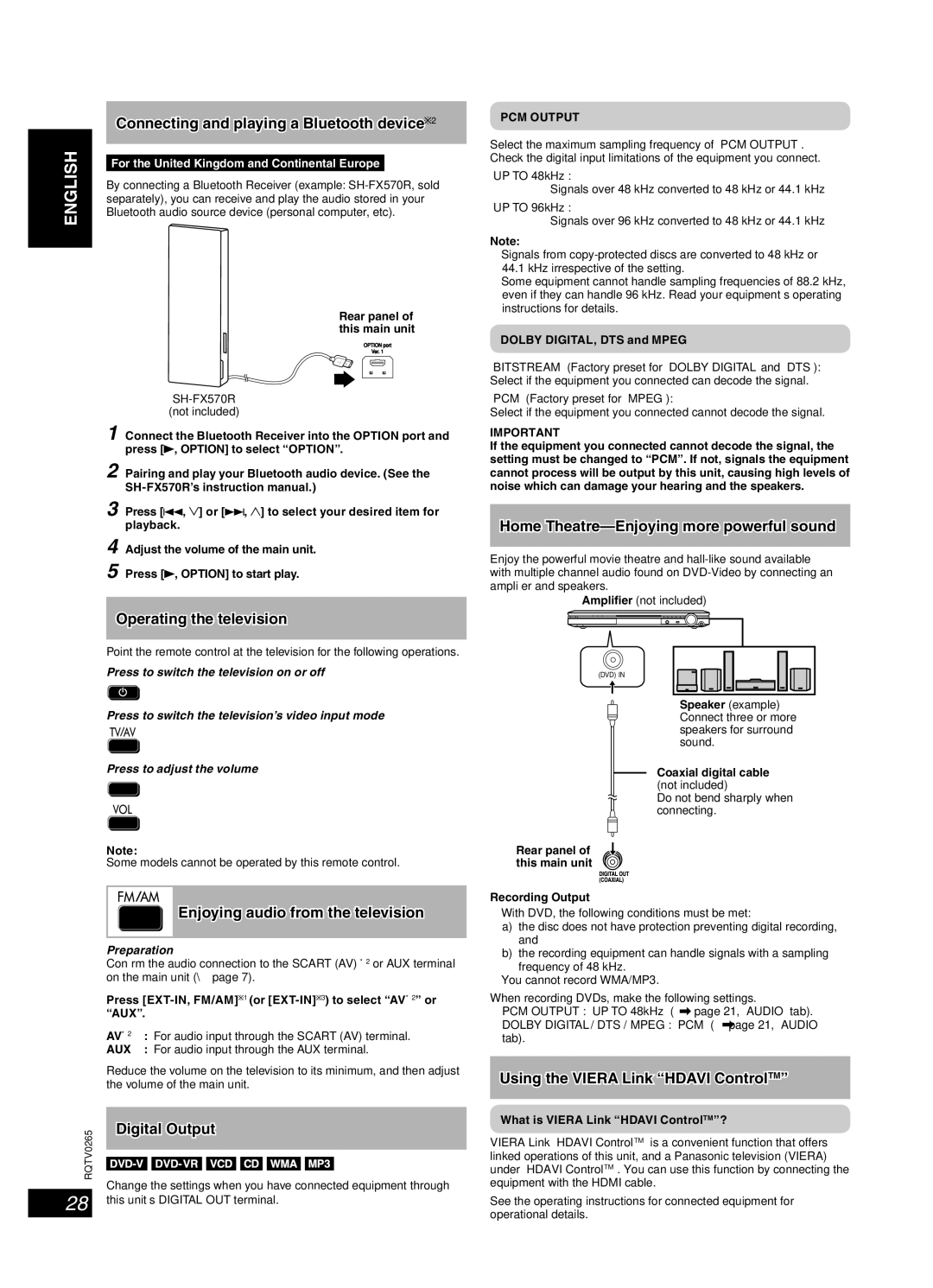 Panasonic SC-PM86D operating instructions Using other equipment 