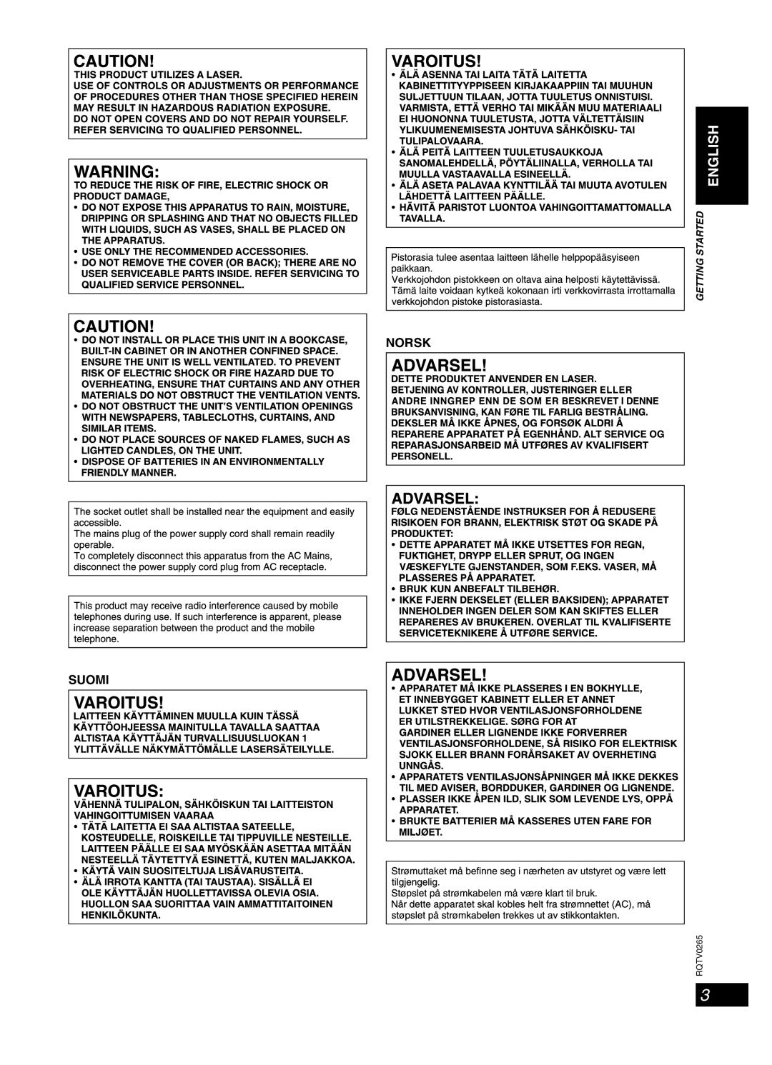 Panasonic SC-PM86D operating instructions Français Dansk English 