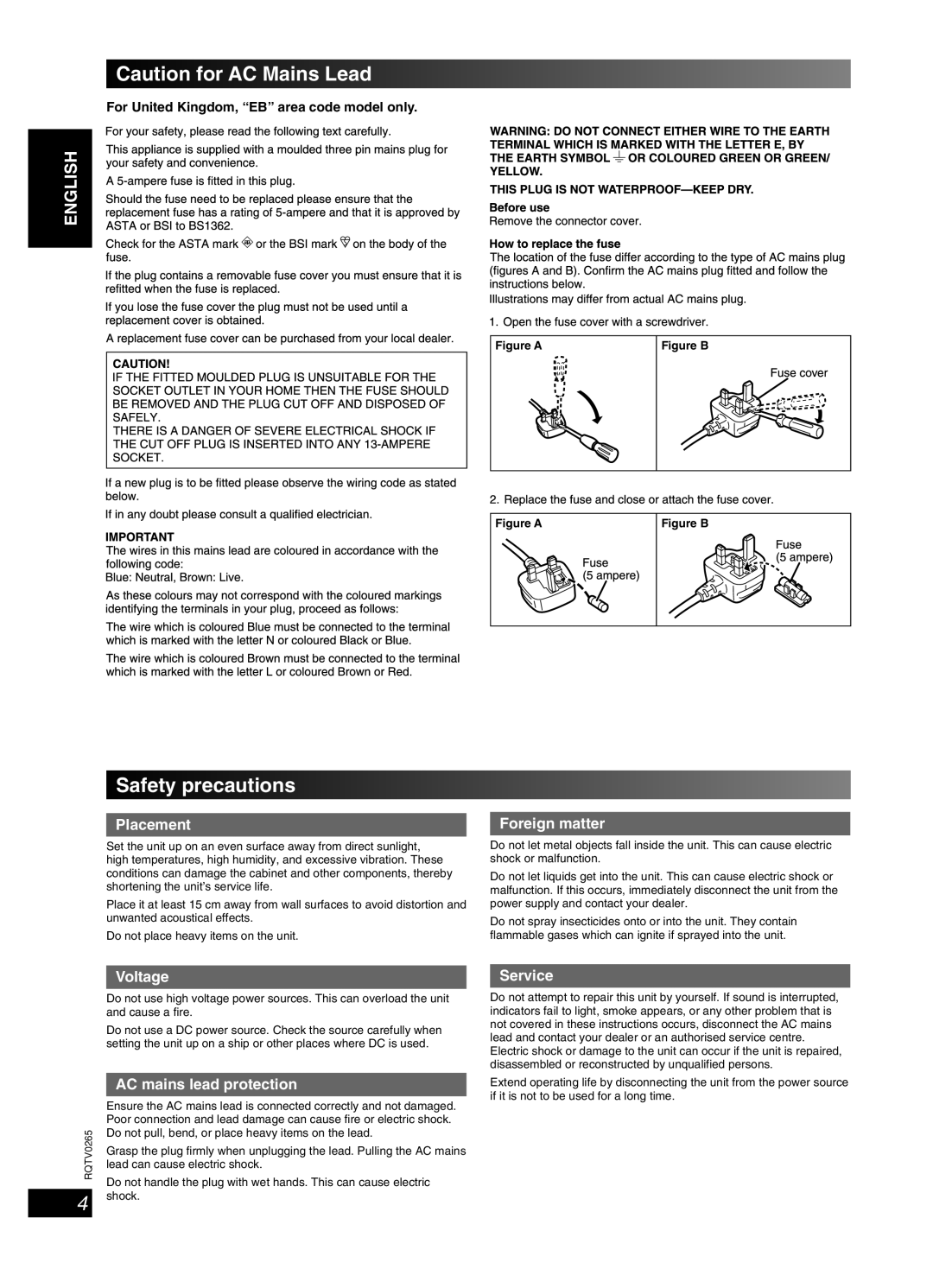 Panasonic SC-PM86D operating instructions Safety precautions, For United Kingdom, EB area code model only 