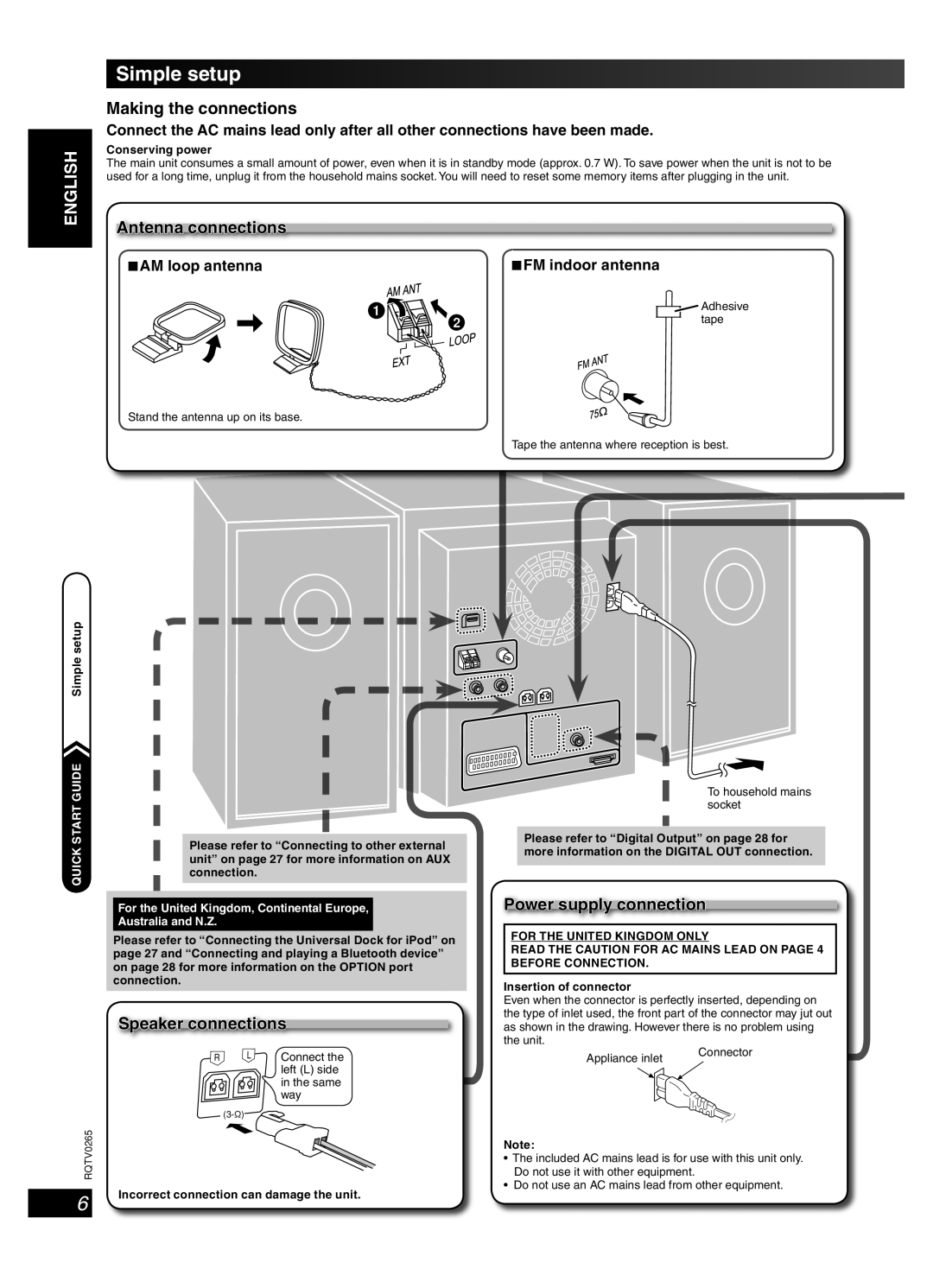 Panasonic SC-PM86D operating instructions Simple setup, AM loop antenna FM indoor antenna 