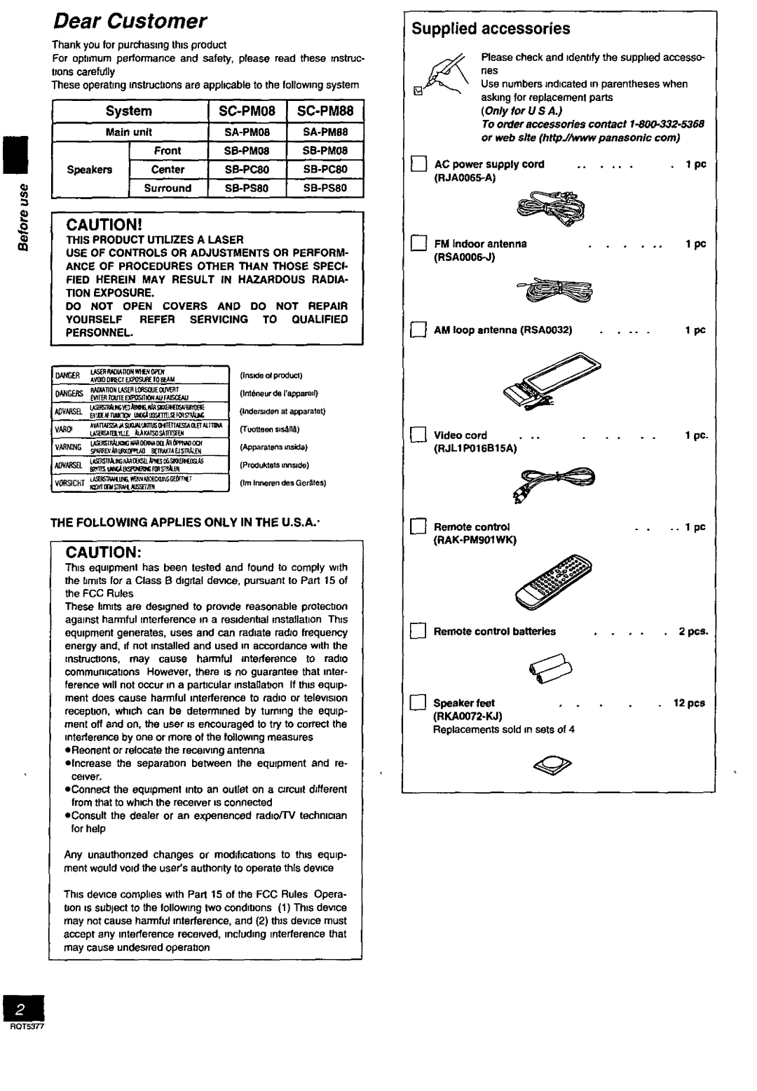 Panasonic SC-PM88, SC-PM08 manual 