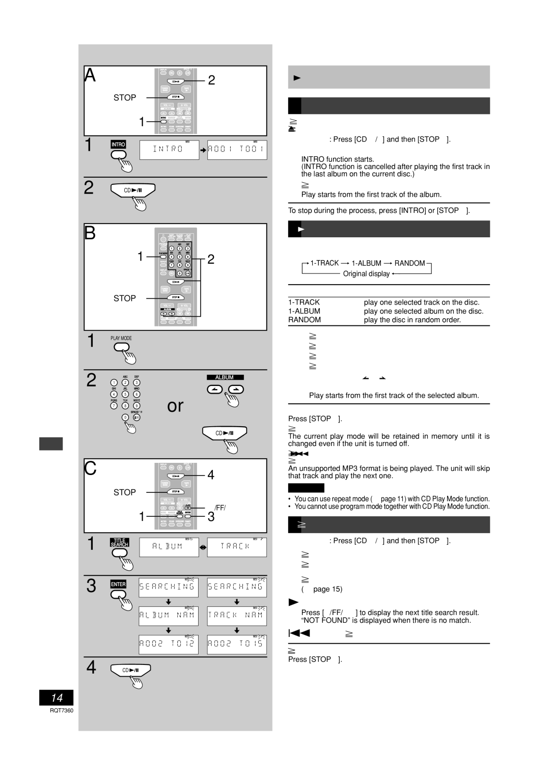 Panasonic SC-PM9 Enjoying MP3, Intro function Album scan, CD Play Mode function for MP3, Album/Track title search 