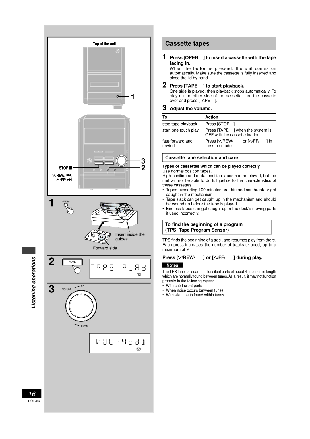 Panasonic SC-PM9 technical specifications Cassette tapes 