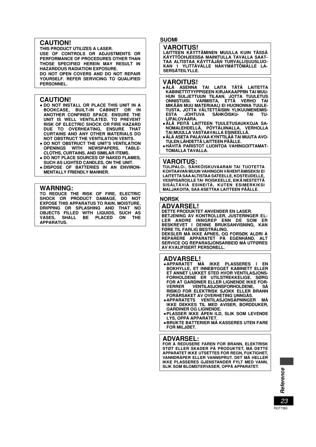 Panasonic SC-PM9 technical specifications Varoitus 