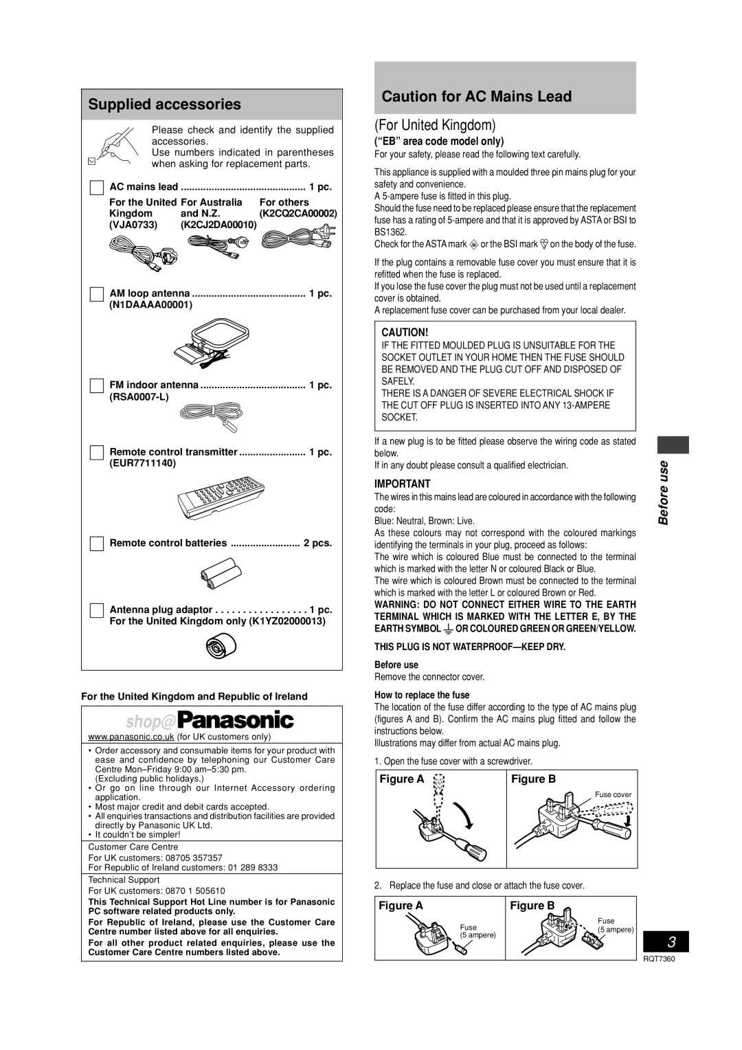 Panasonic SC-PM9 Supplied accessories, EB area code model only, Terminal Which is Marked with the Letter E, by 