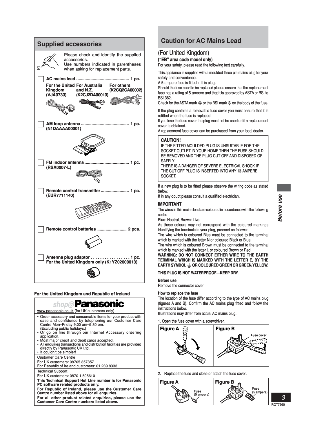 Panasonic SC-PM9 Supplied accessories, Caution for AC Mains Lead, For United Kingdom, Before, “EB” area code model only 