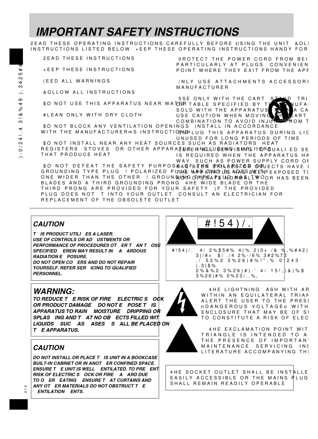 Panasonic SC-PM91D important safety instructions Important Safety Instructions 