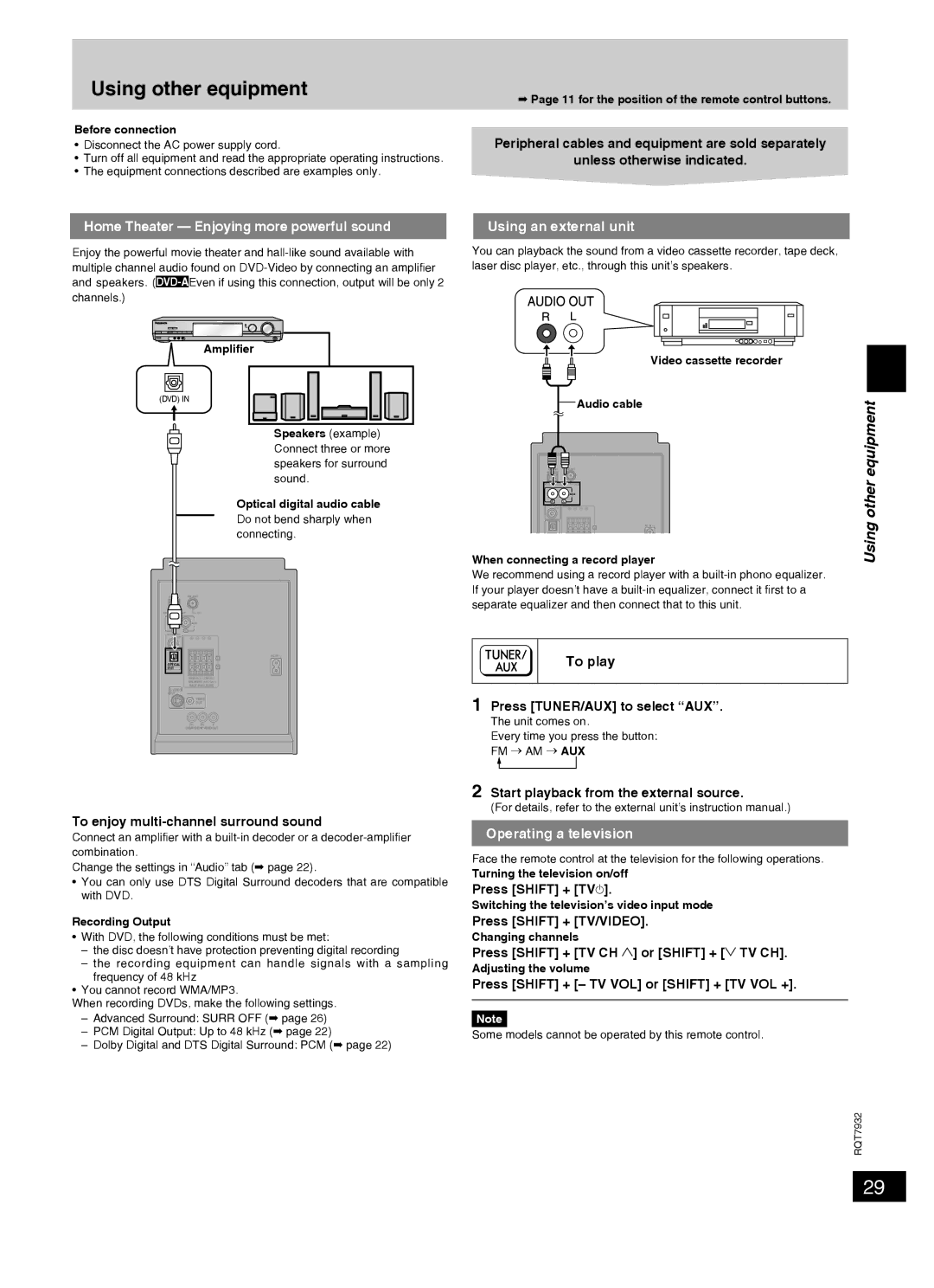 Panasonic SC-PM91D important safety instructions Using other equipment 