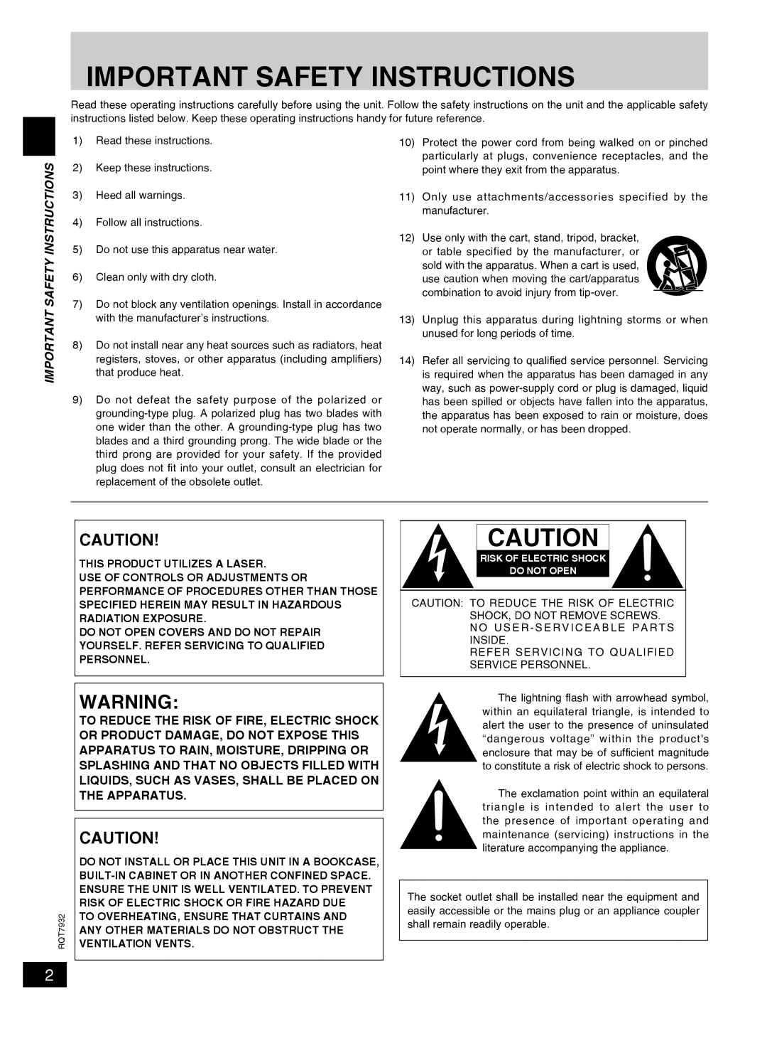 Panasonic SC-PM91D important safety instructions Important Safety Instructions 